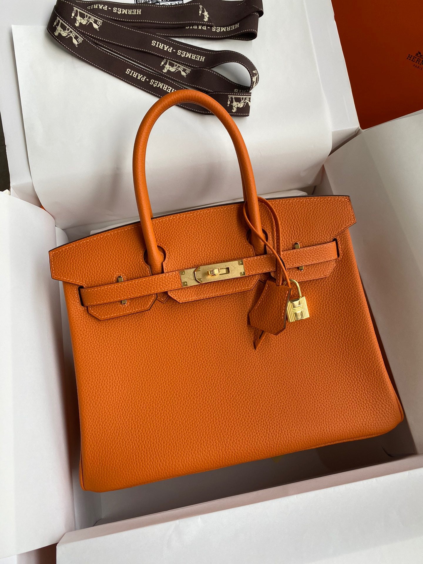 Hermes Birkin 30 Bag in Orange Togo Leather 