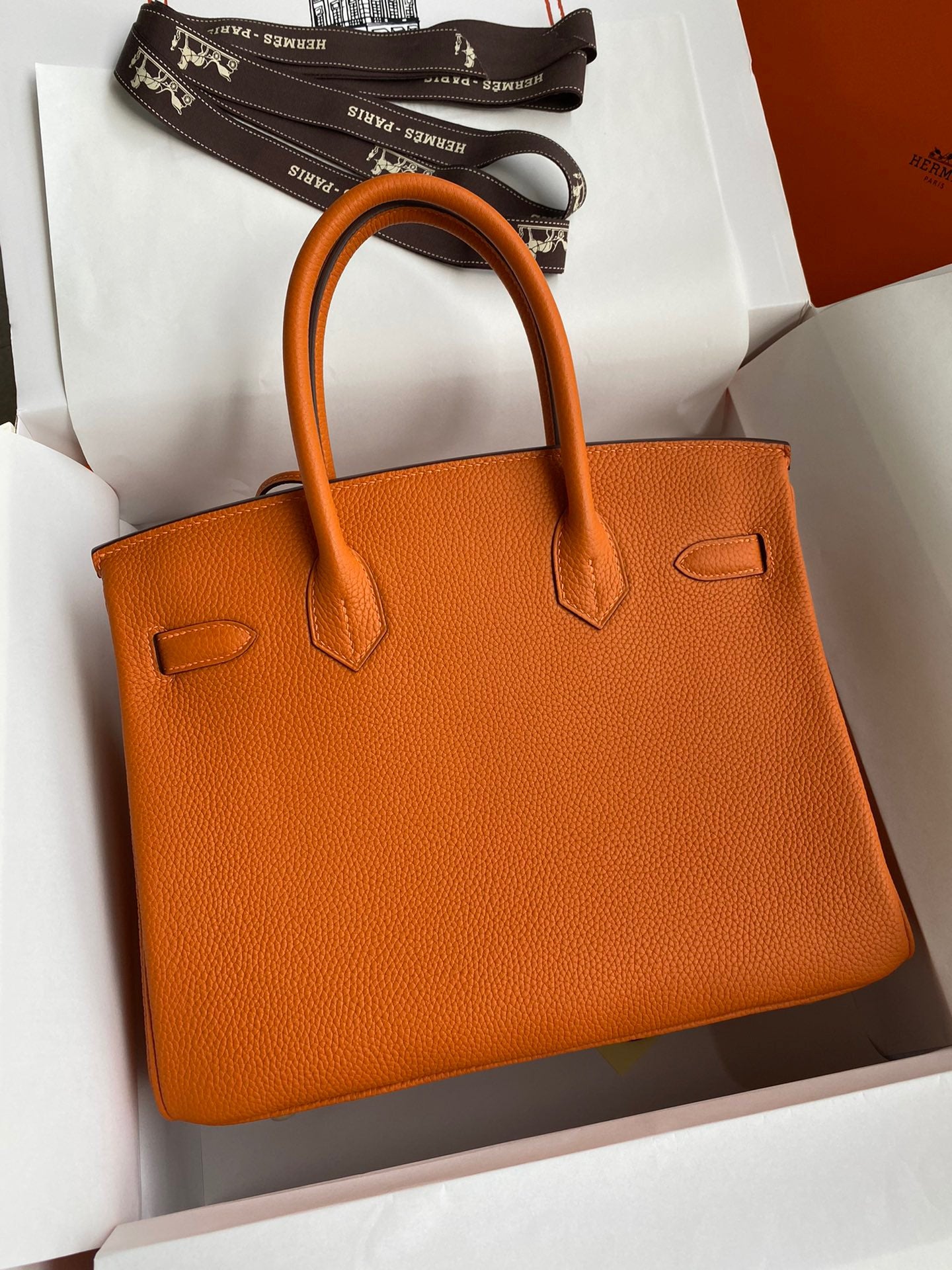 Hermes Birkin 30 Bag in Orange Togo Leather 