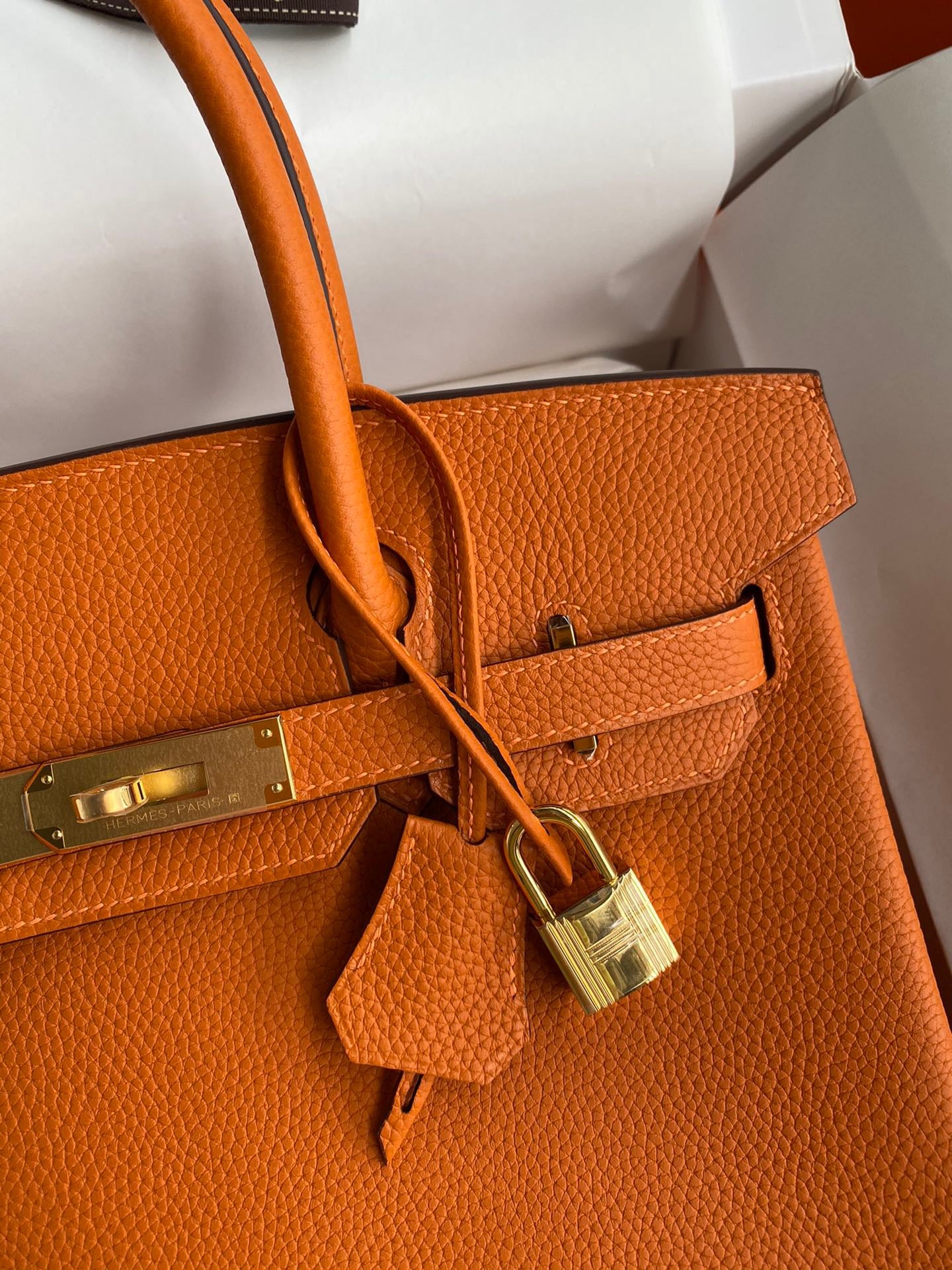 Hermes Birkin 30 Bag in Orange Togo Leather 