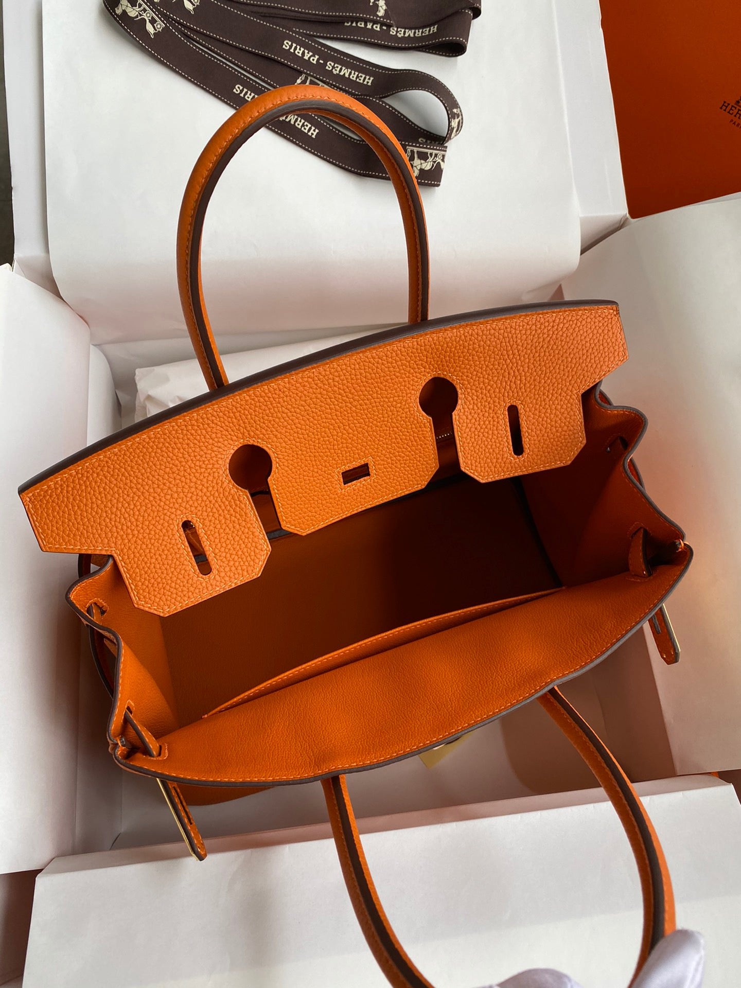 Hermes Birkin 30 Bag in Orange Togo Leather 