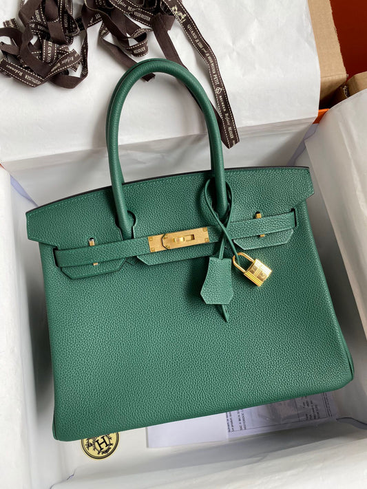 Hermes Birkin 30 Bag in Malachite Togo Leather 