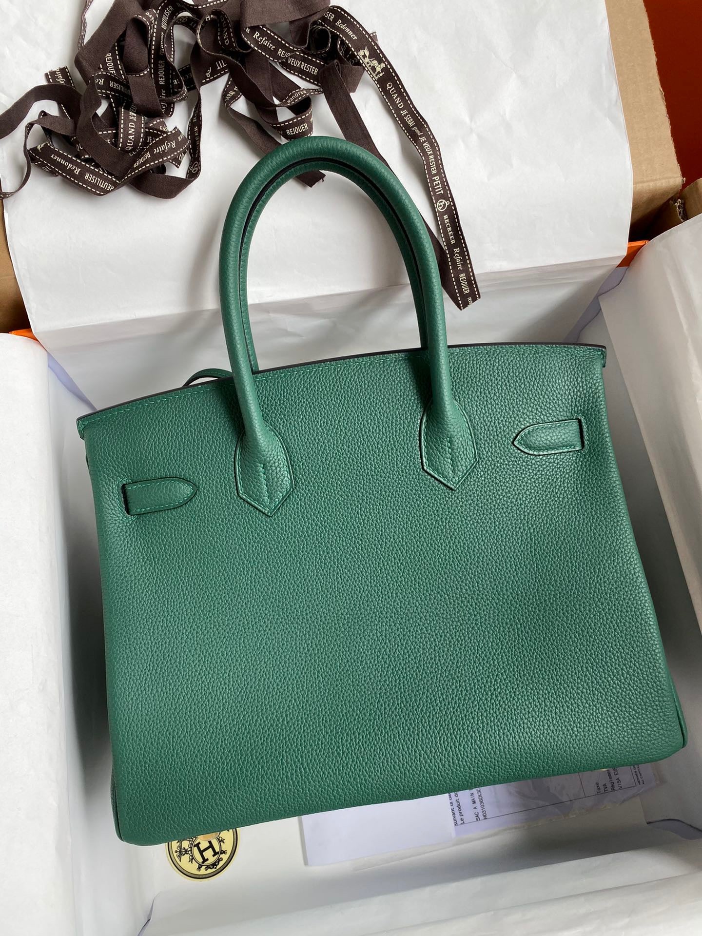 Hermes Birkin 30 Bag in Malachite Togo Leather 