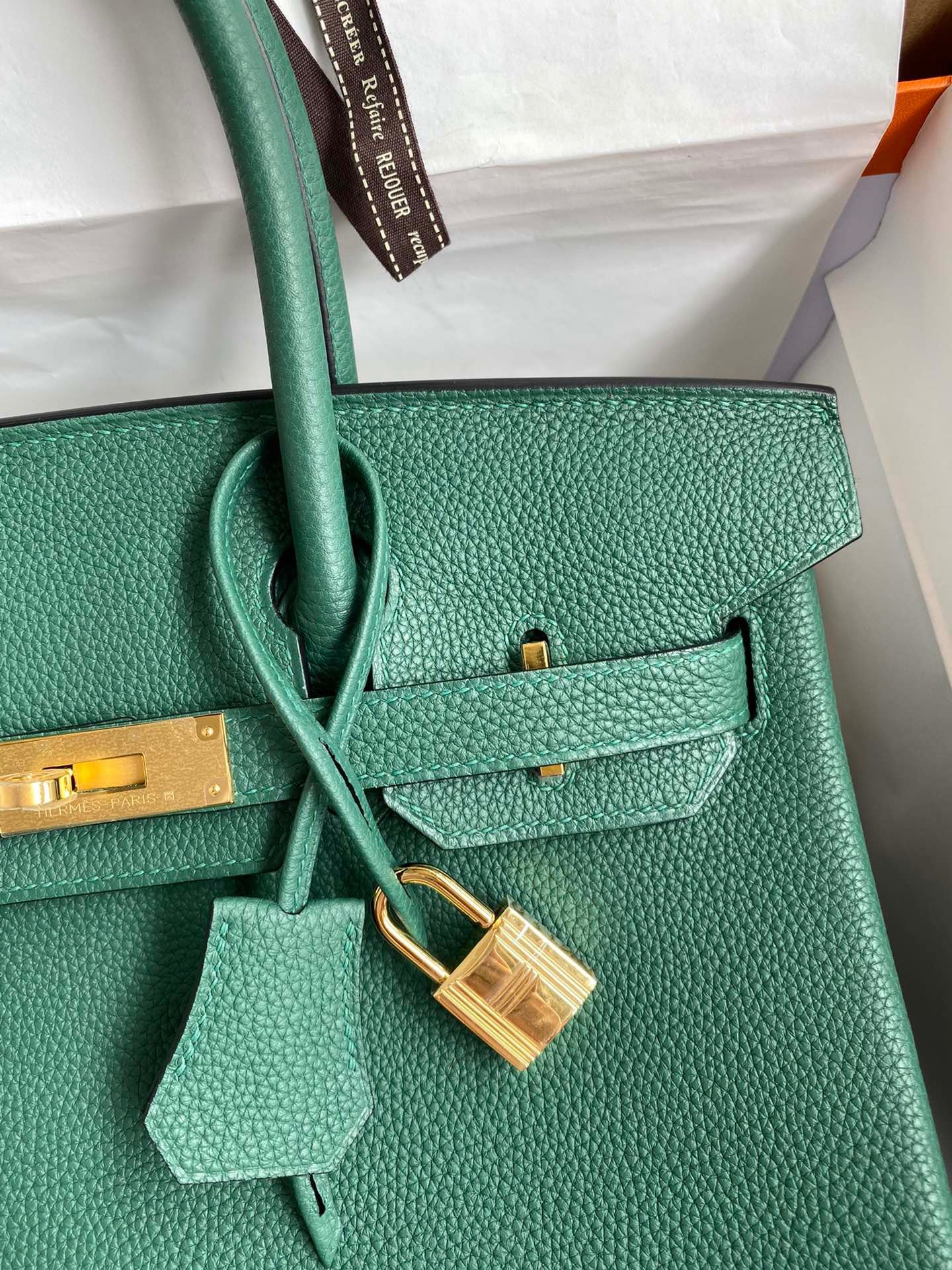 Hermes Birkin 30 Bag in Malachite Togo Leather 