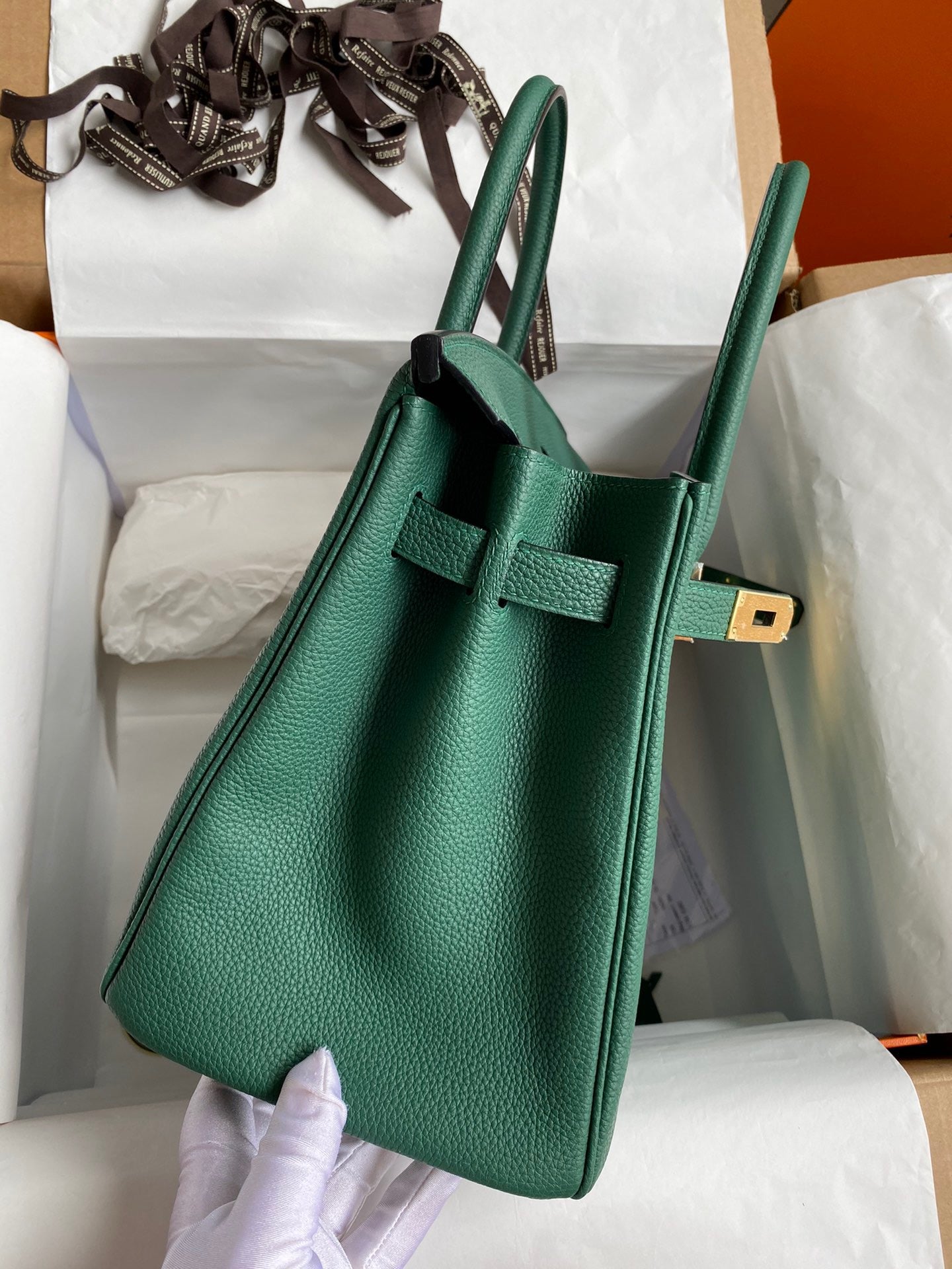 Hermes Birkin 30 Bag in Malachite Togo Leather 