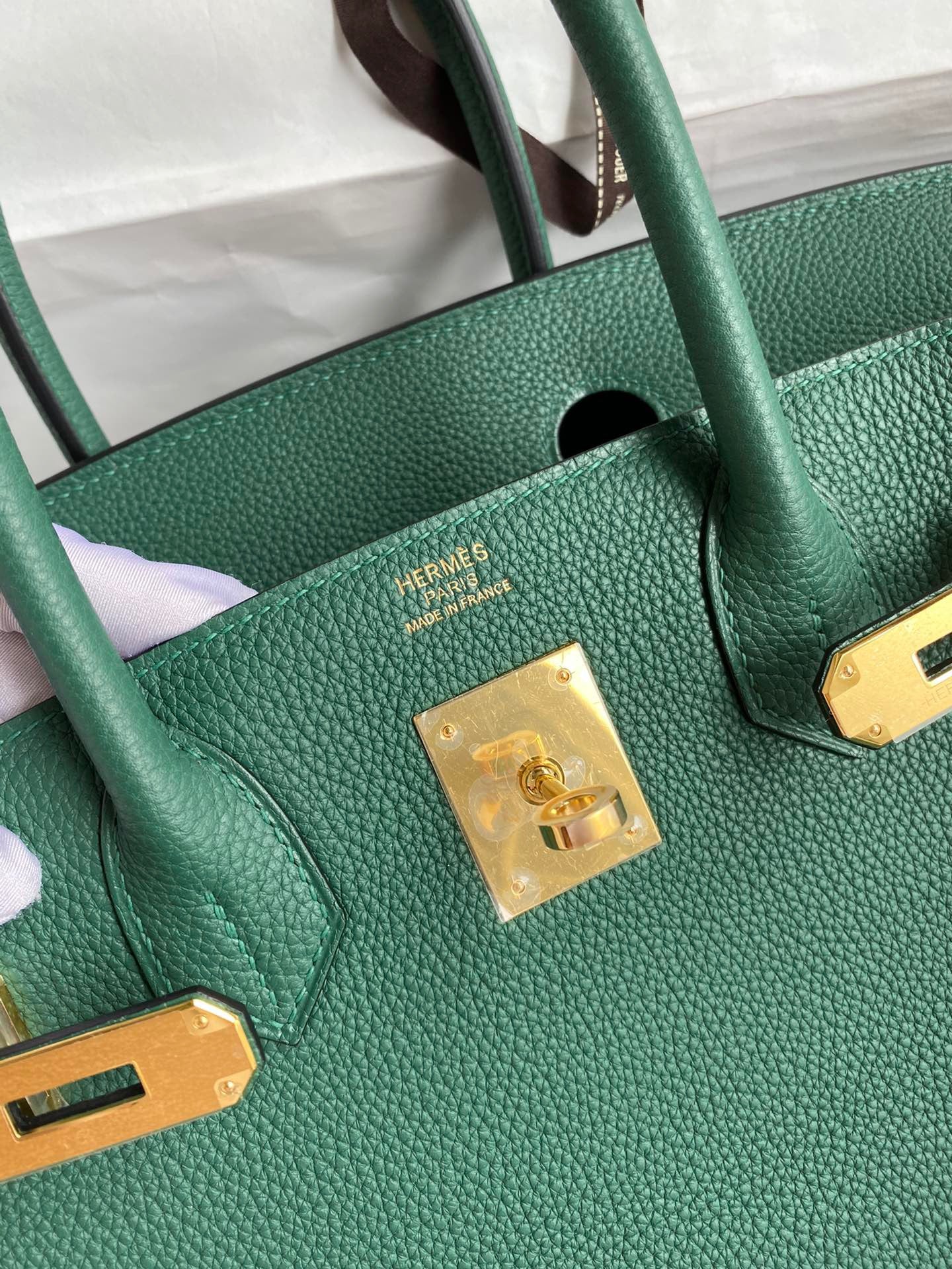 Hermes Birkin 30 Bag in Malachite Togo Leather 