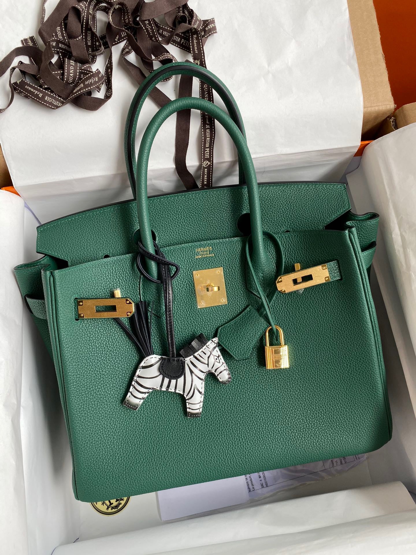 Hermes Birkin 30 Bag in Malachite Togo Leather 