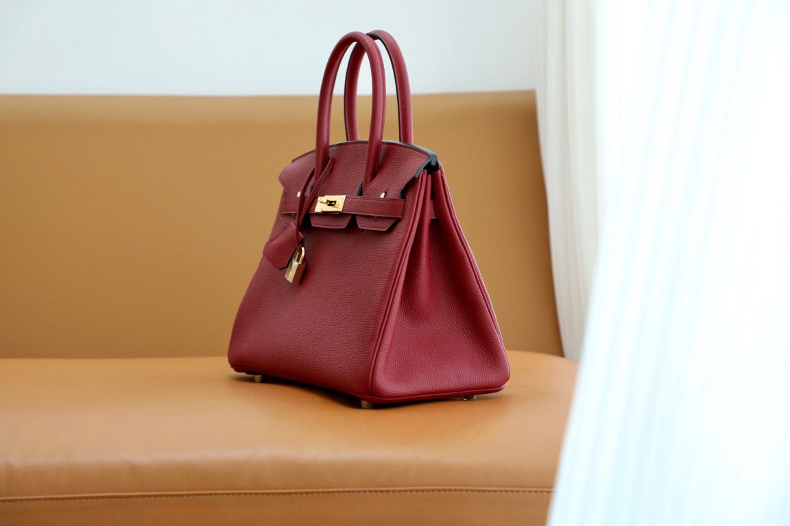 Hermes Birkin 30 Bag in Rouge Grenat Togo Leather 