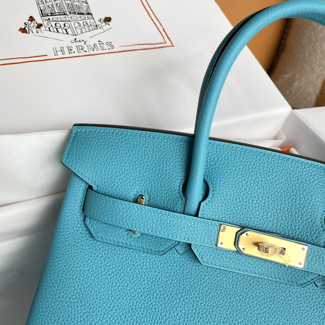 Hermes Birkin 30 Bag in Northern Blue Togo Leather 