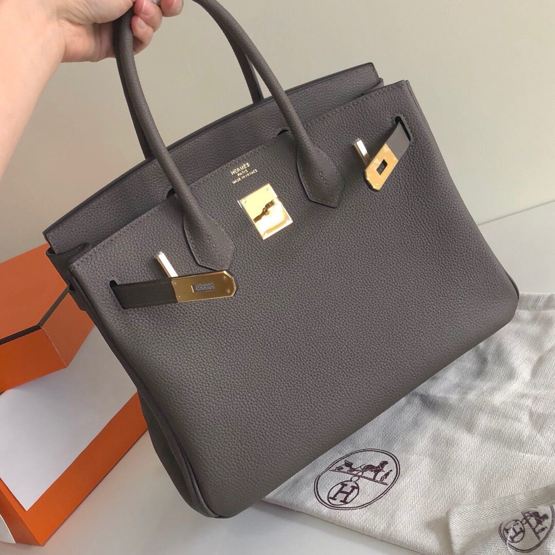 Hermes Birkin 30 Bag in Dark Grey Togo Leather 