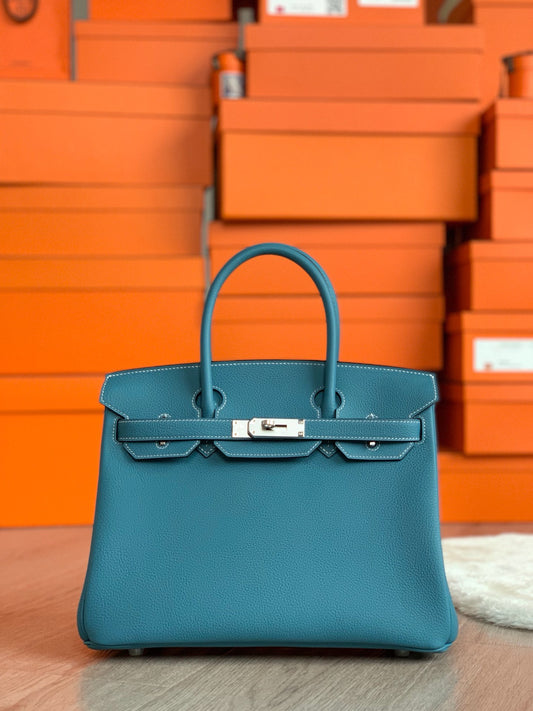 Hermes Birkin 30 Bag in Blue Togo Leather 