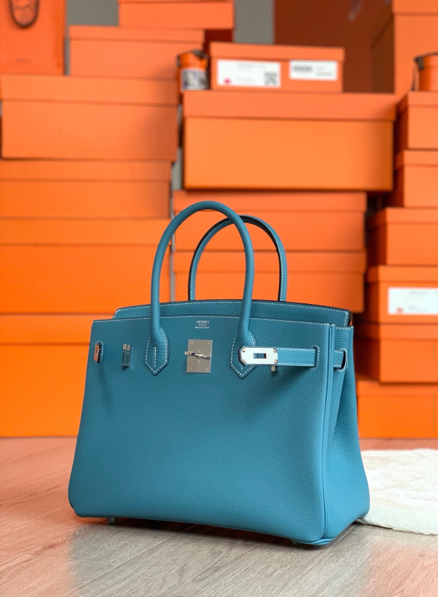 Hermes Birkin 30 Bag in Blue Togo Leather 