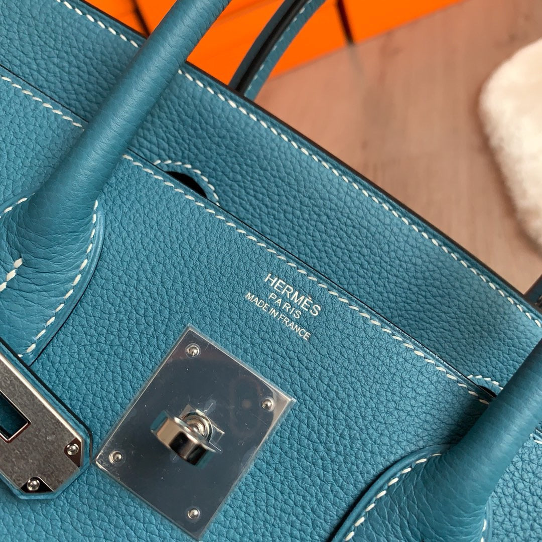 Hermes Birkin 30 Bag in Blue Togo Leather 