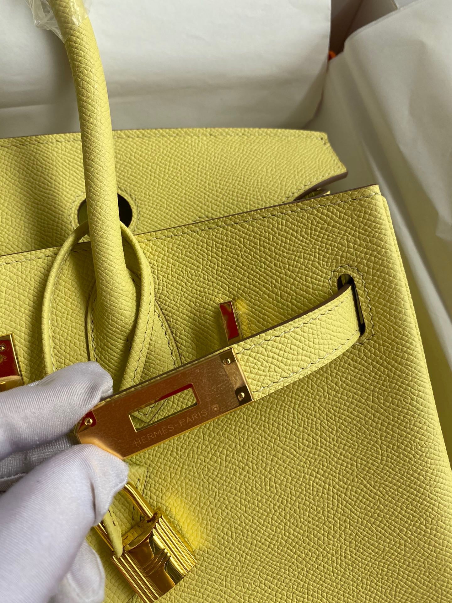 Hermes Birkin 30 Bag in Jaune Poussin Epsom Leather 