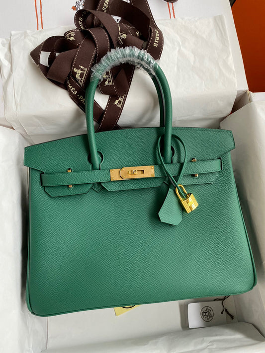 Hermes Birkin 30 Bag in Malachite Epsom Leather 