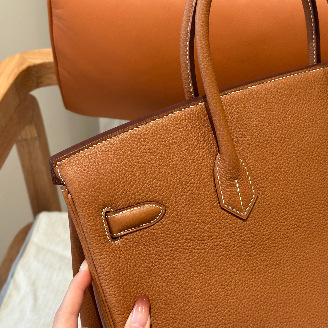 Hermes Birkin 35 Bag In Golden Brown Togo Leather