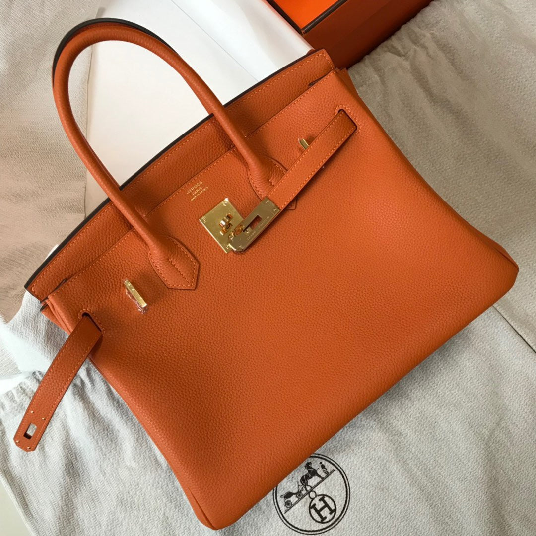 Hermes Birkin 35 Bag In Orange Togo Leather