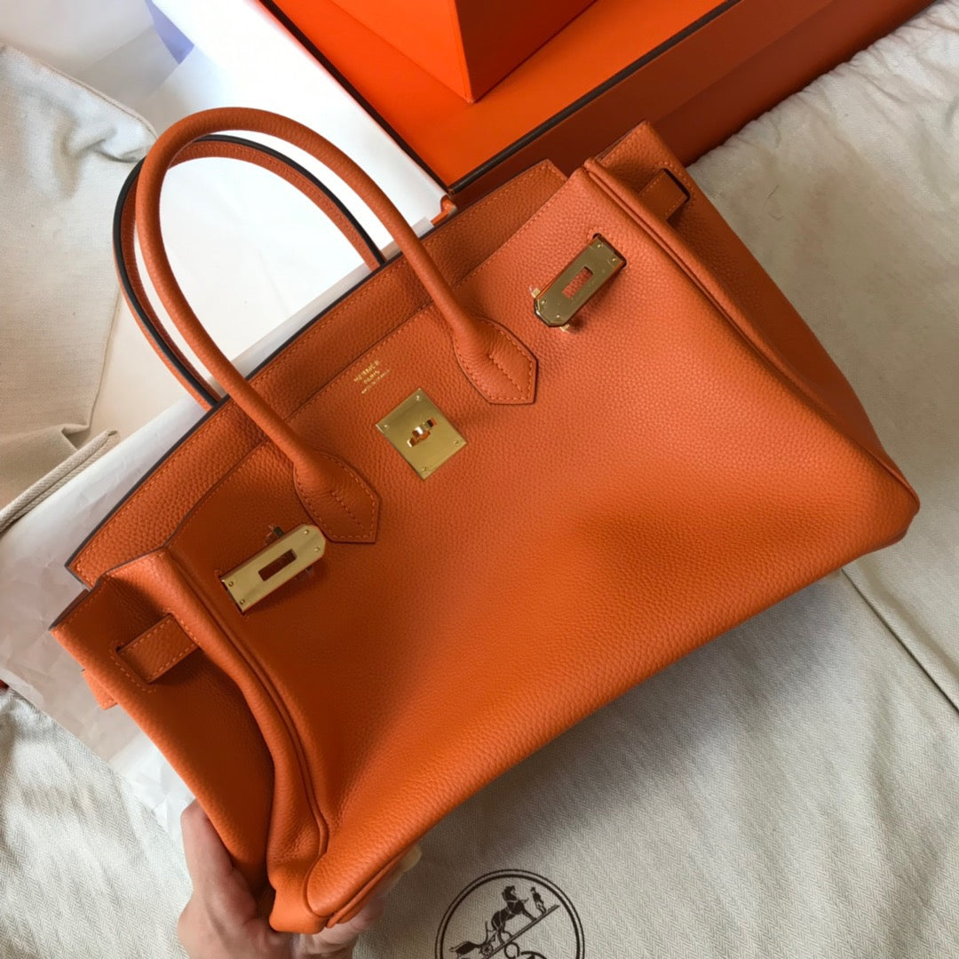 Hermes Birkin 35 Bag In Orange Togo Leather