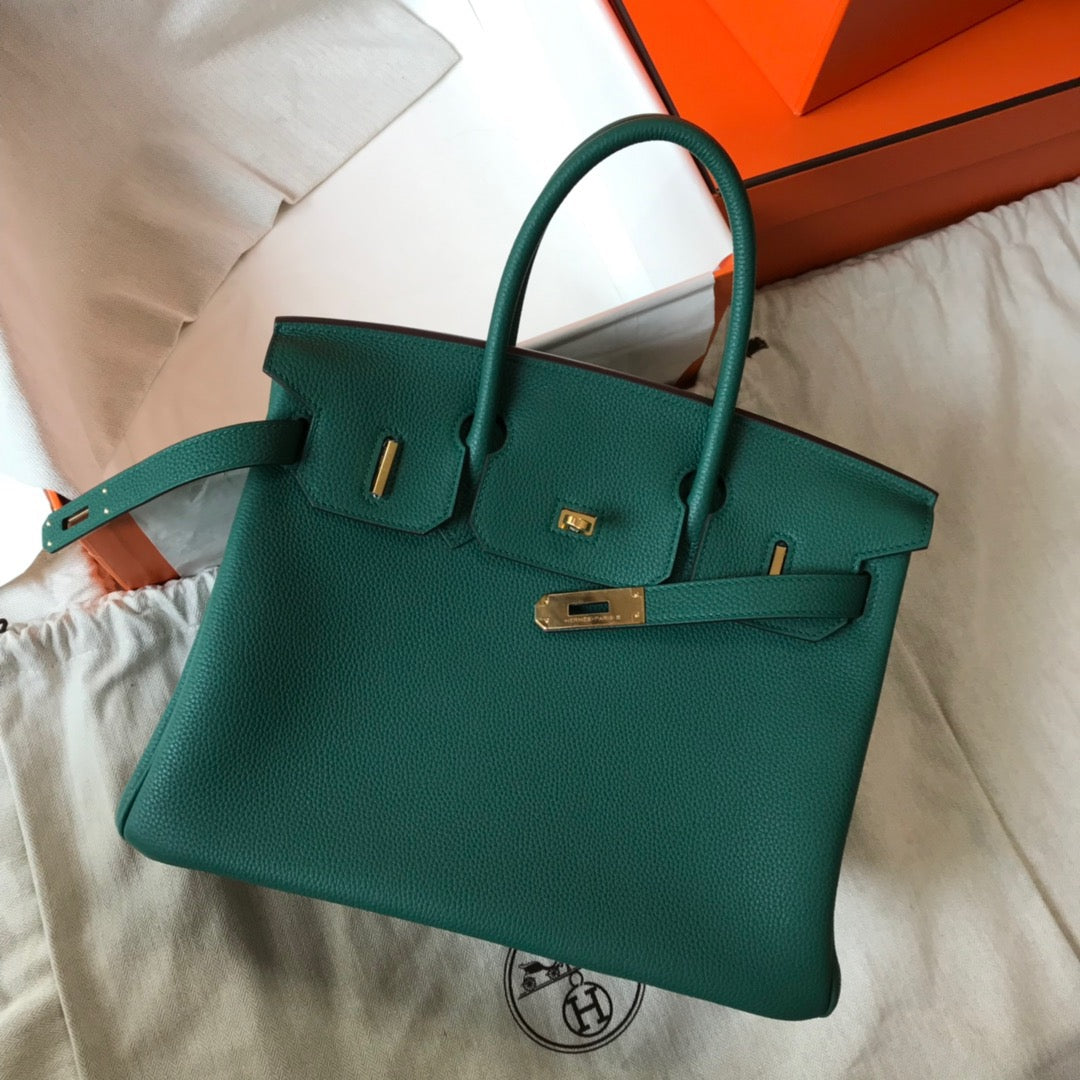 Hermes Birkin 35 Bag In Malachite Togo Leather