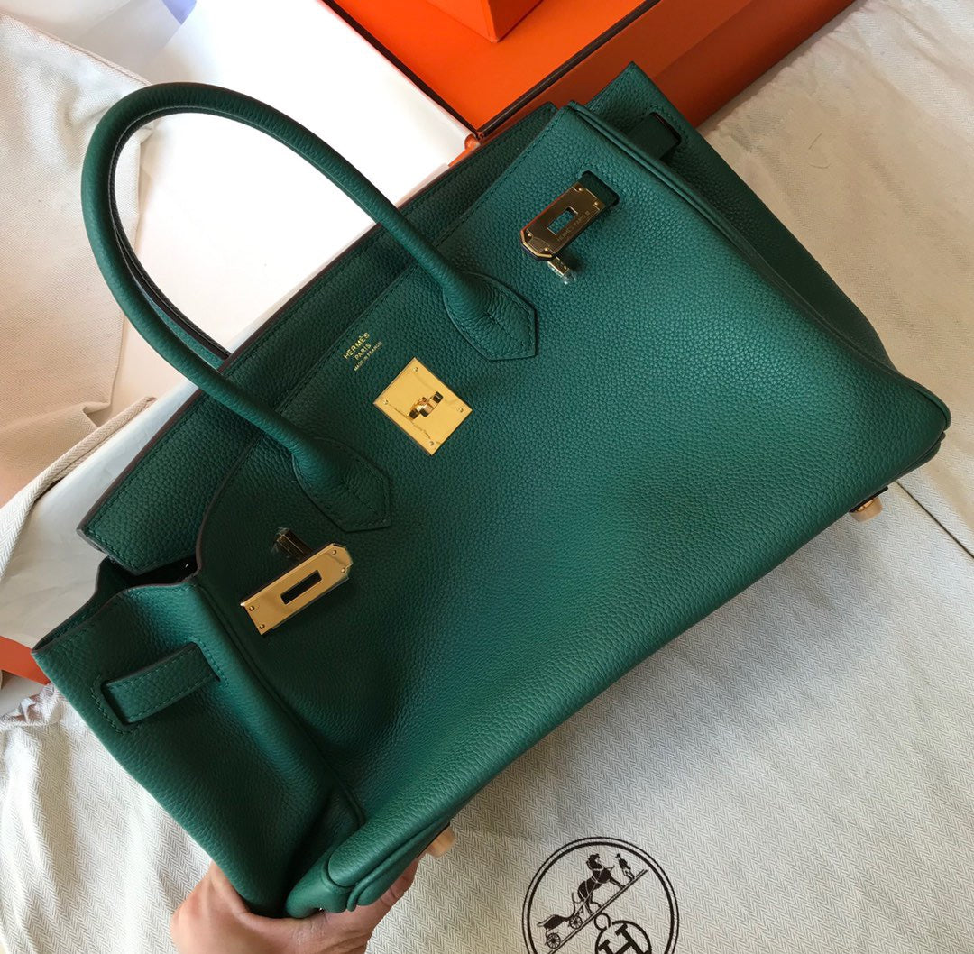 Hermes Birkin 35 Bag In Malachite Togo Leather