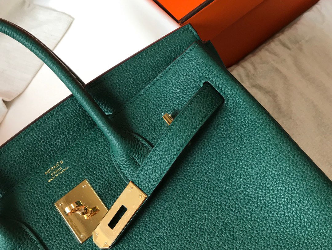 Hermes Birkin 35 Bag In Malachite Togo Leather