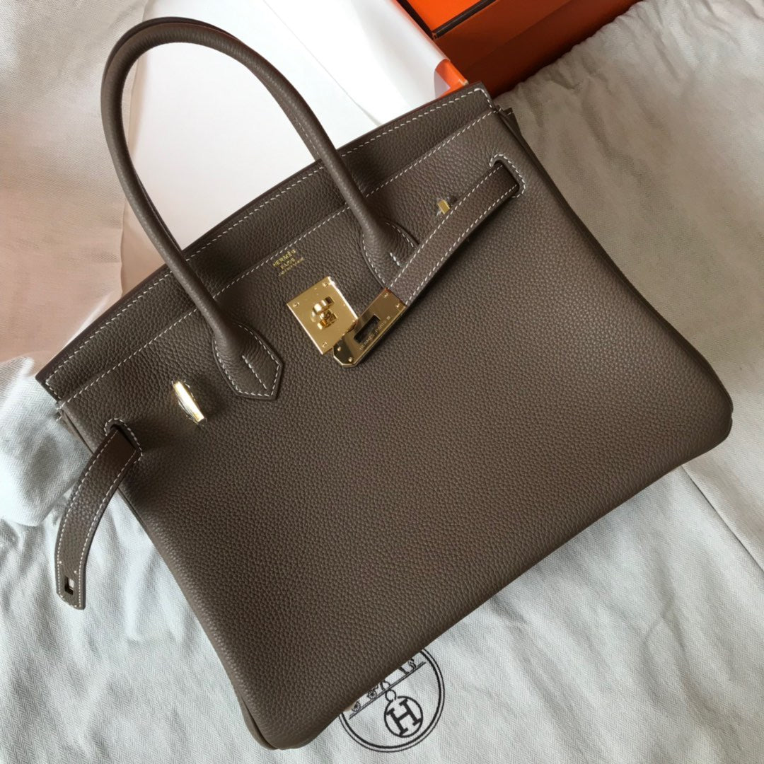 Hermes Birkin 35 Bag In Etoupe Togo Leather