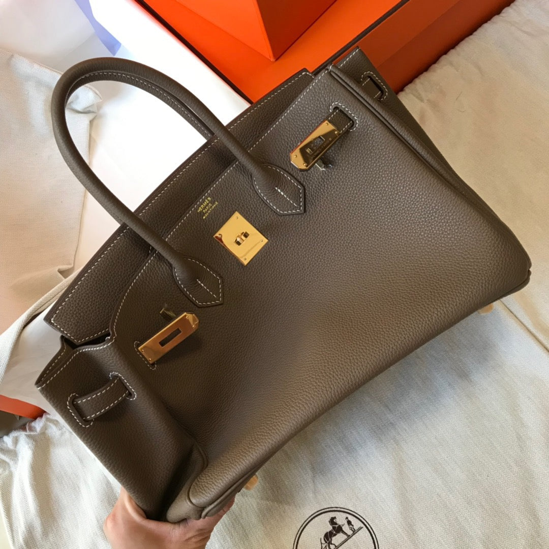 Hermes Birkin 35 Bag In Etoupe Togo Leather