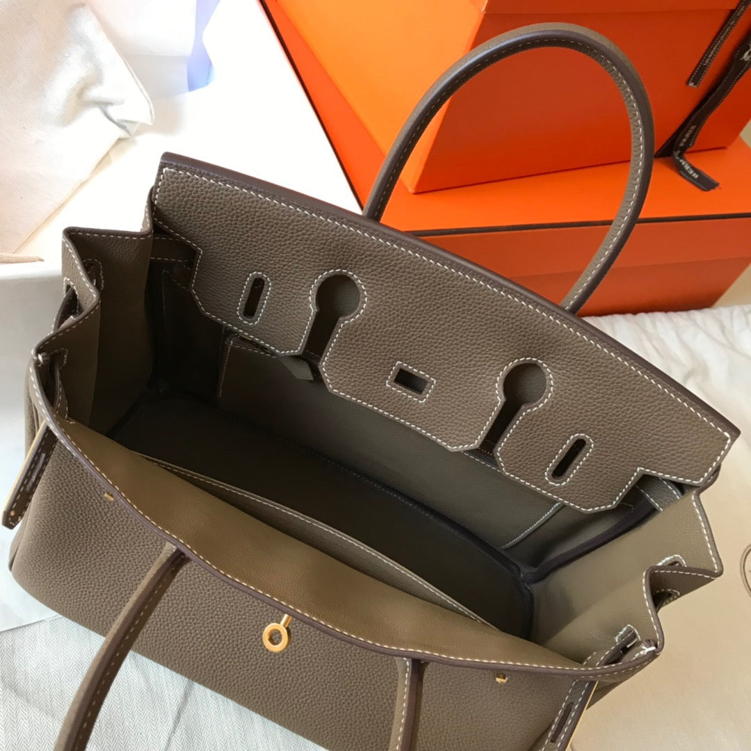 Hermes Birkin 35 Bag In Etoupe Togo Leather