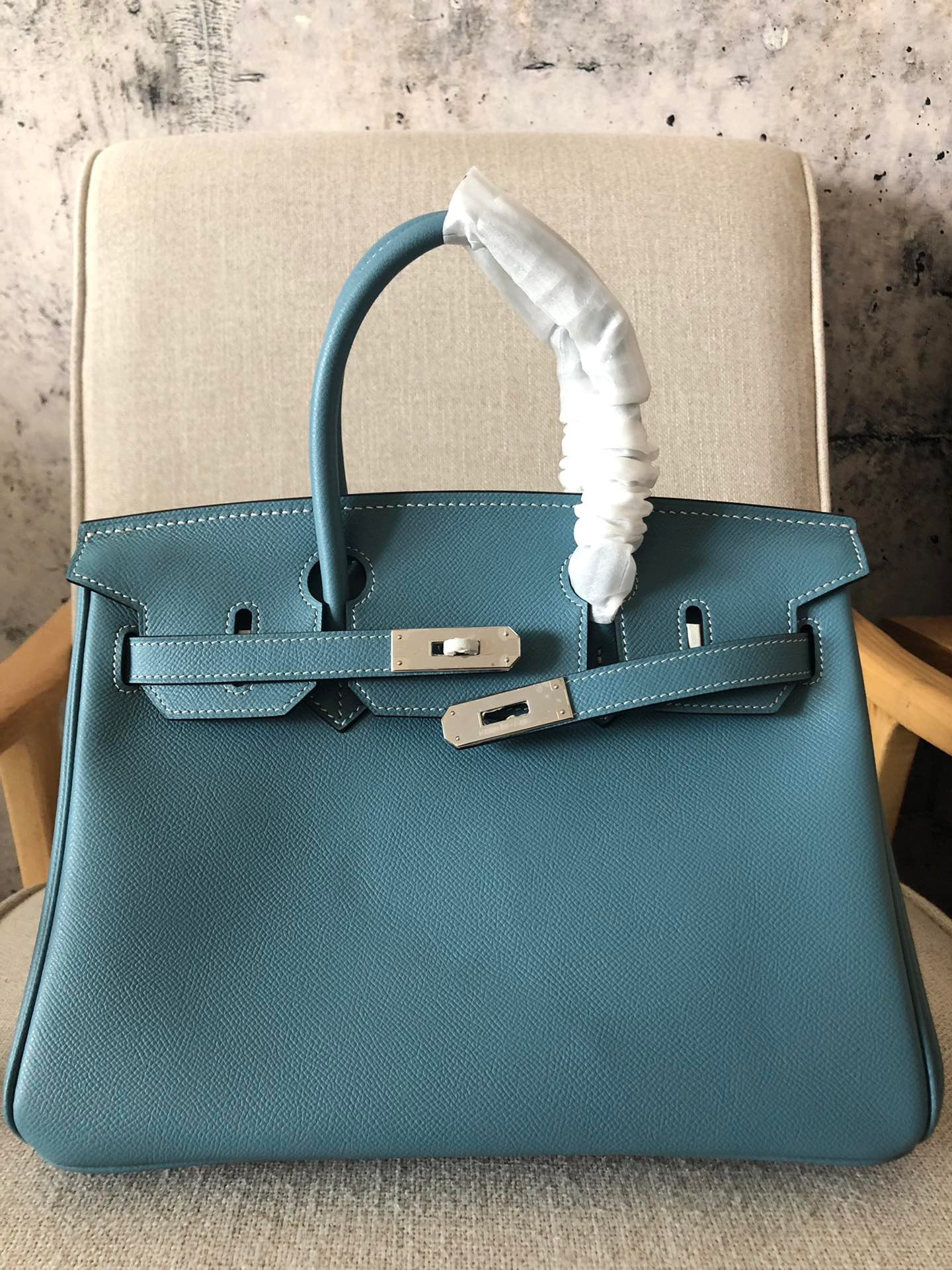 Hermes Birkin 35 Bag In Blue Epsom Leather