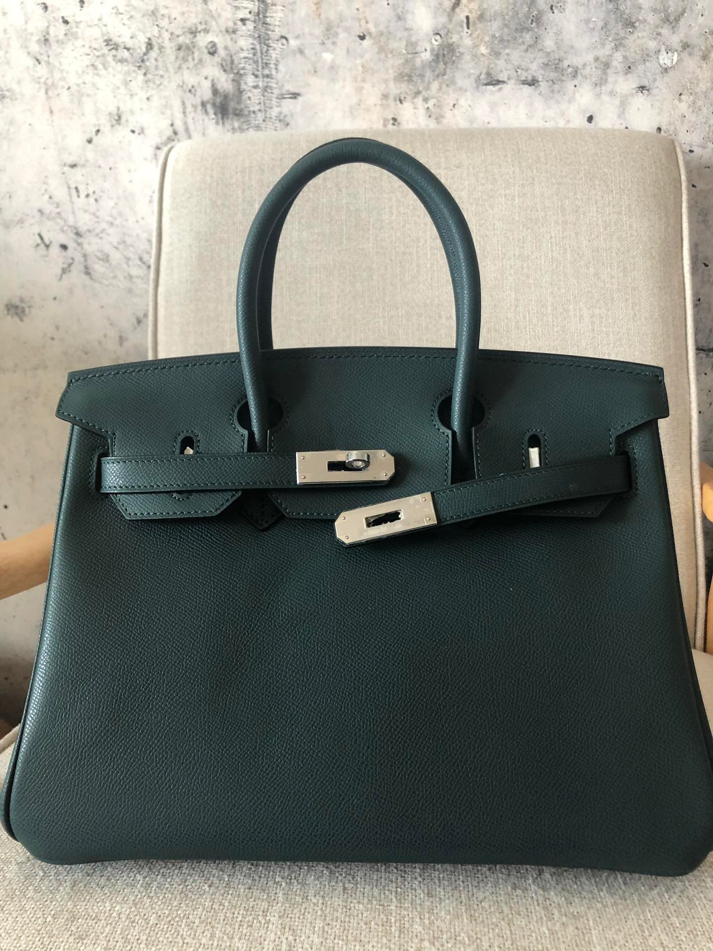 Hermes Birkin 35 Bag In Vert Bronze Epsom Leather