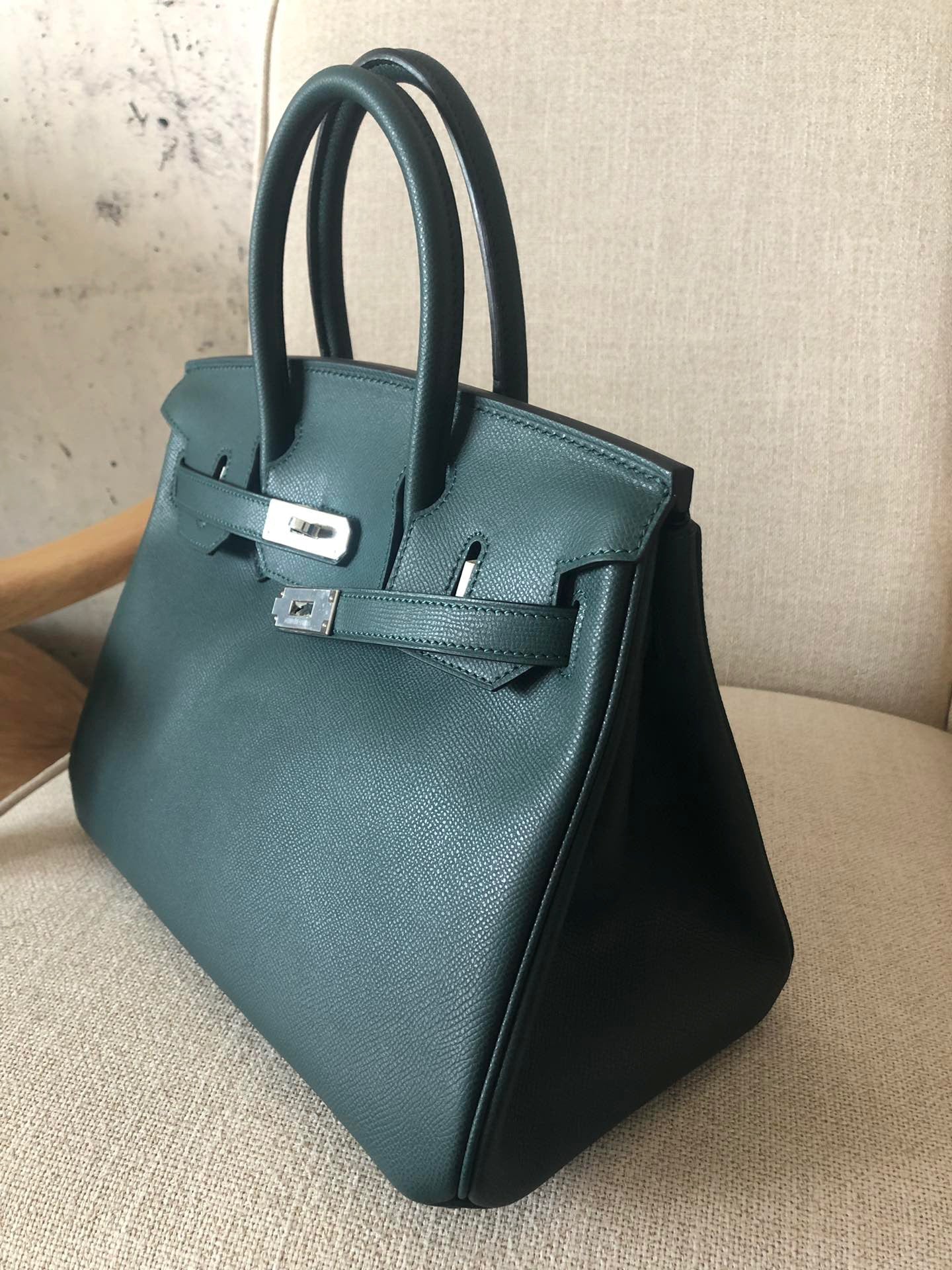 Hermes Birkin 35 Bag In Vert Bronze Epsom Leather