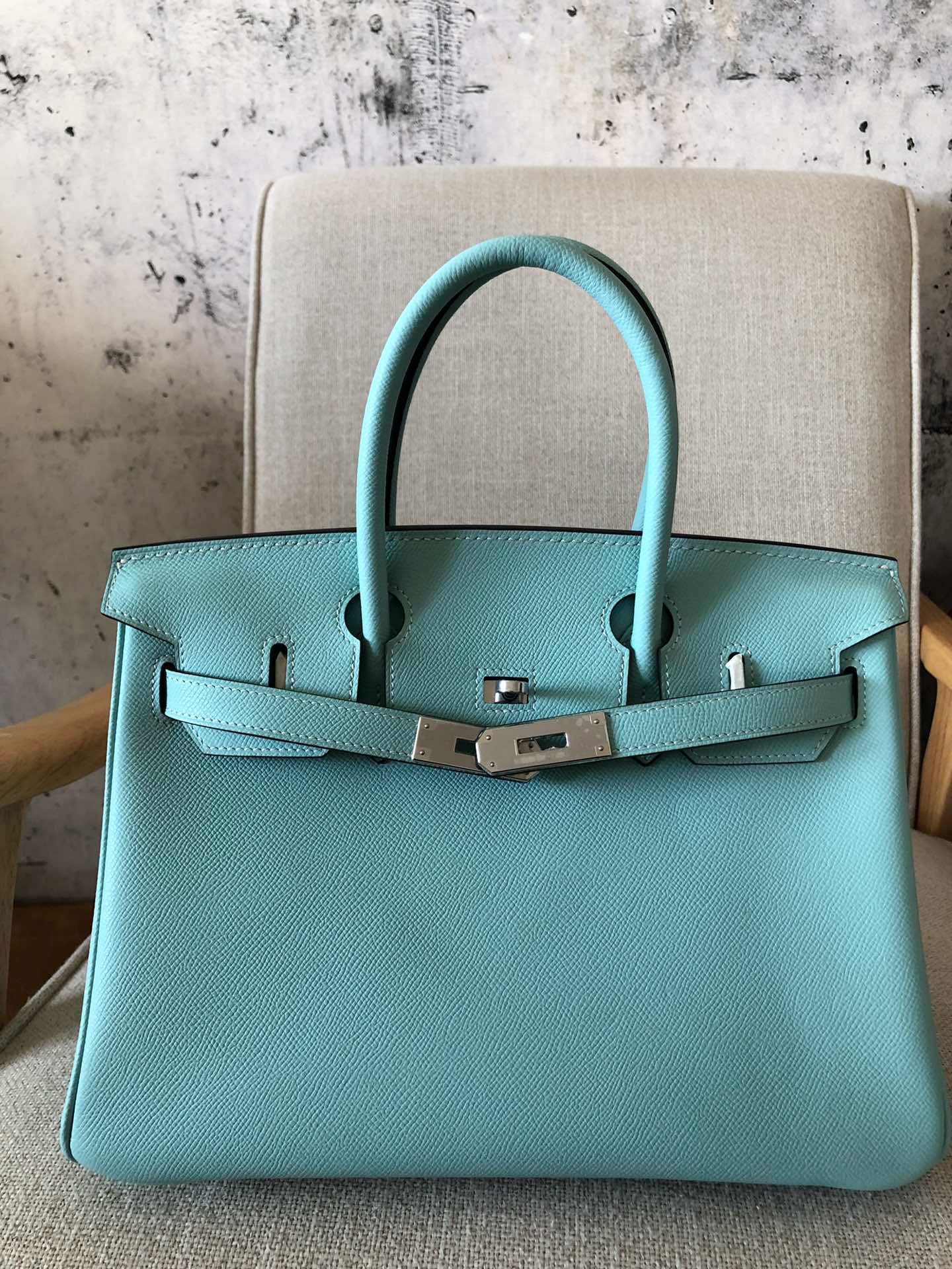 Hermes Birkin 35 Bag In Blue Atoll Epsom Leather