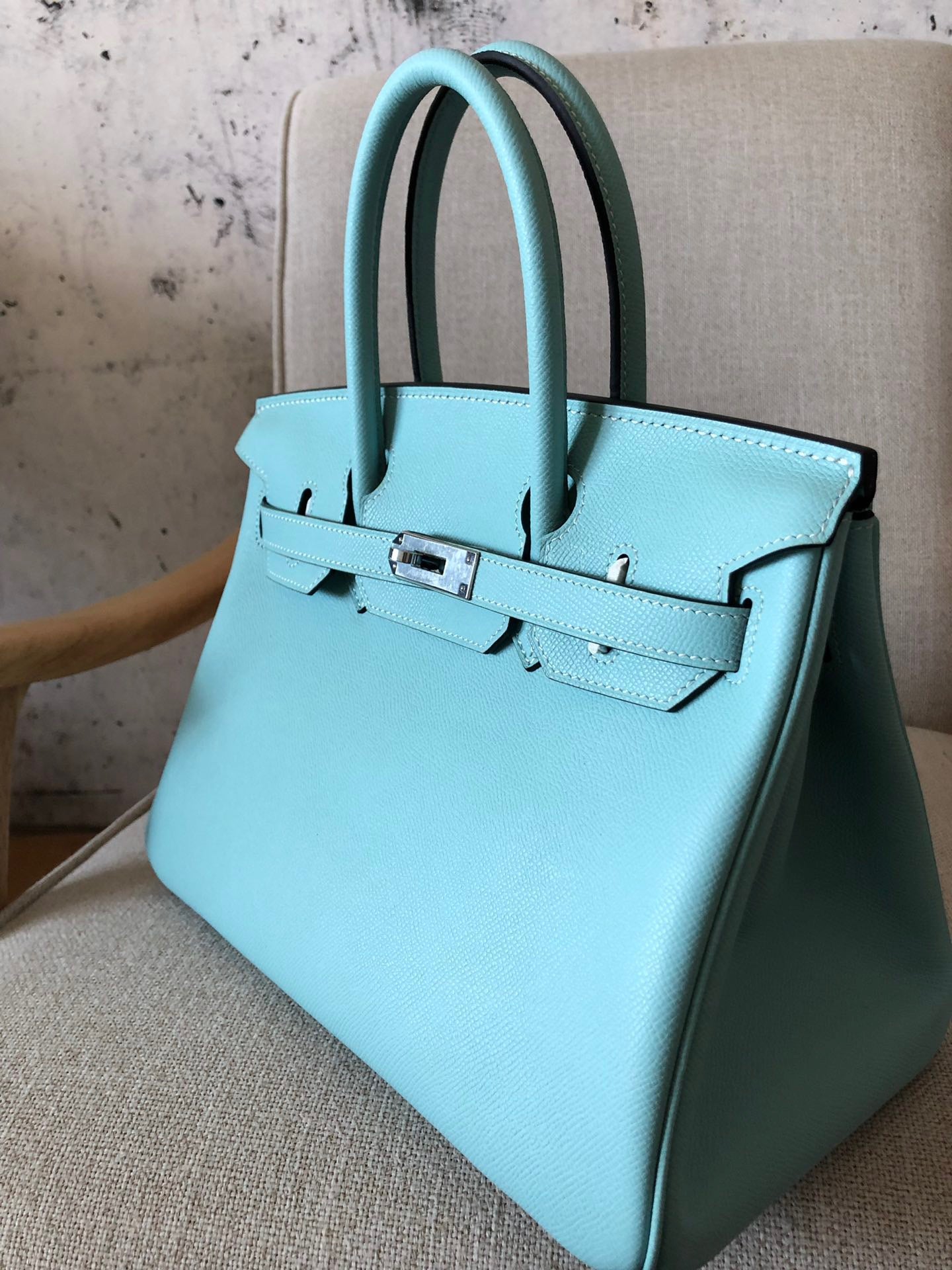 Hermes Birkin 35 Bag In Blue Atoll Epsom Leather