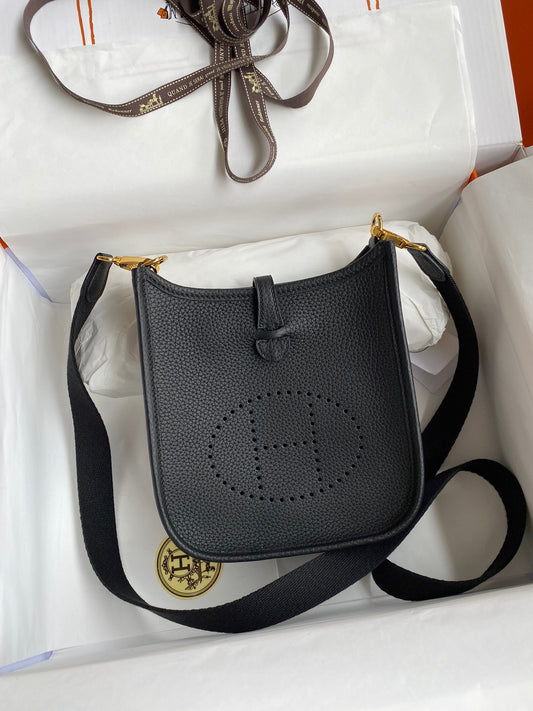 Hermes Evelyne III Mini Bag In Black Taurillon Clemence  Leather