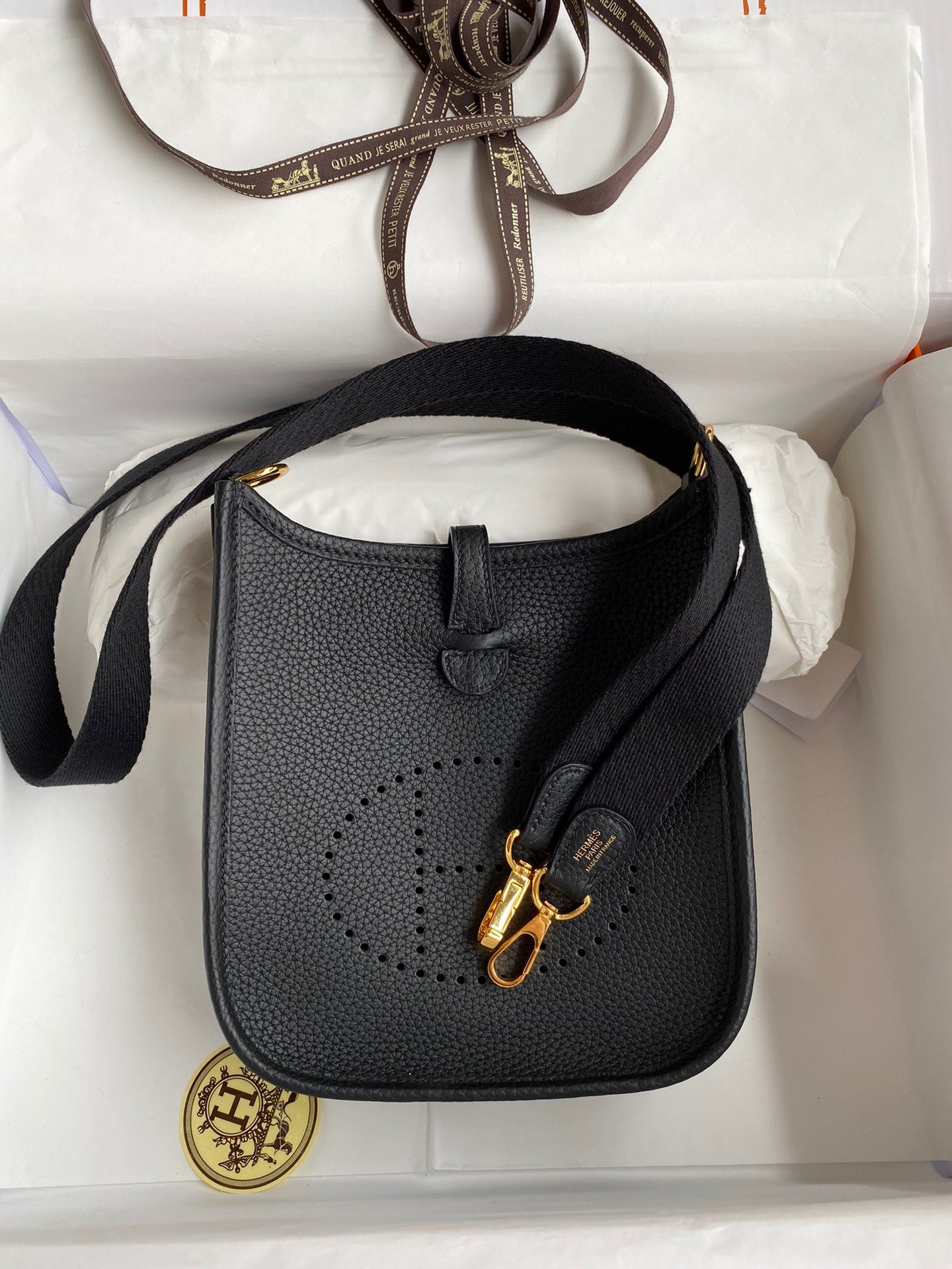 Hermes Evelyne III Mini Bag In Black Taurillon Clemence  Leather