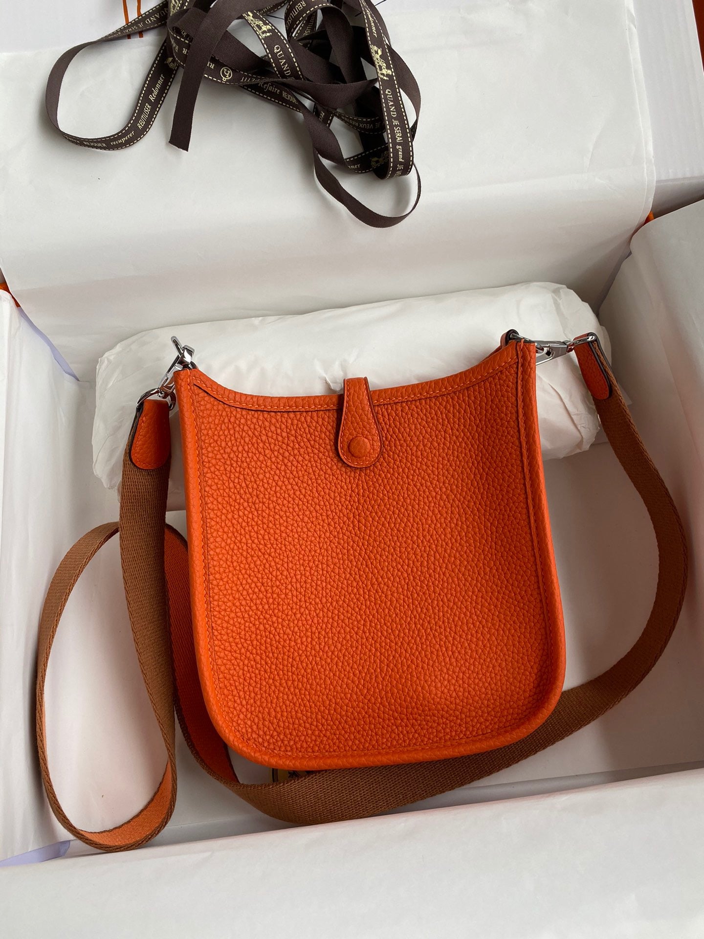 Hermes Evelyne III Mini Bag In Orange Taurillon Clemence  Leather