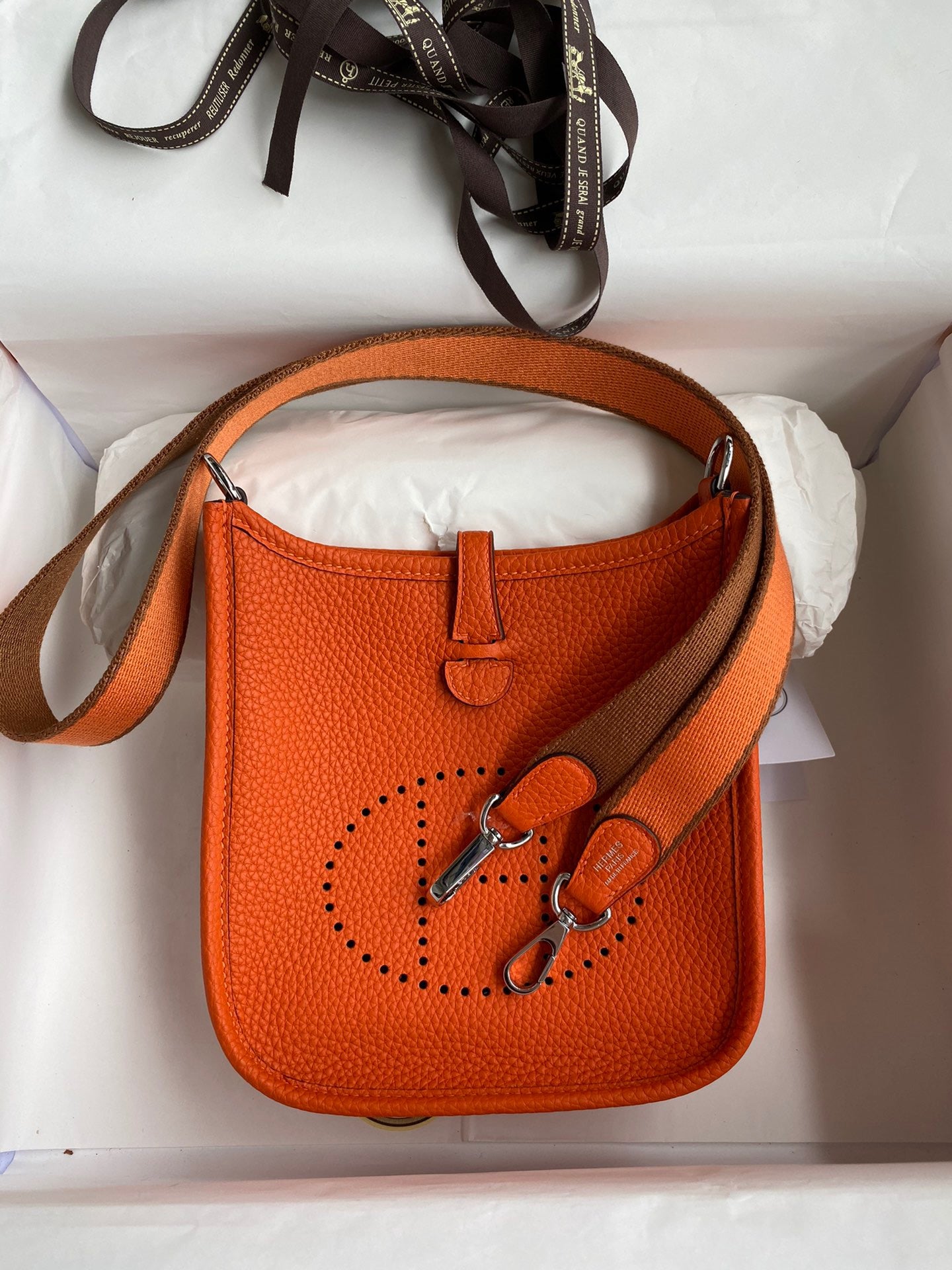 Hermes Evelyne III Mini Bag In Orange Taurillon Clemence  Leather