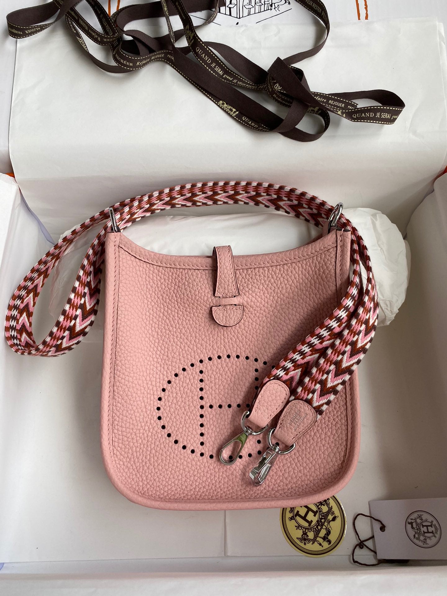 Hermes Evelyne III Mini Bag In Pink Taurillon Clemence  Leather