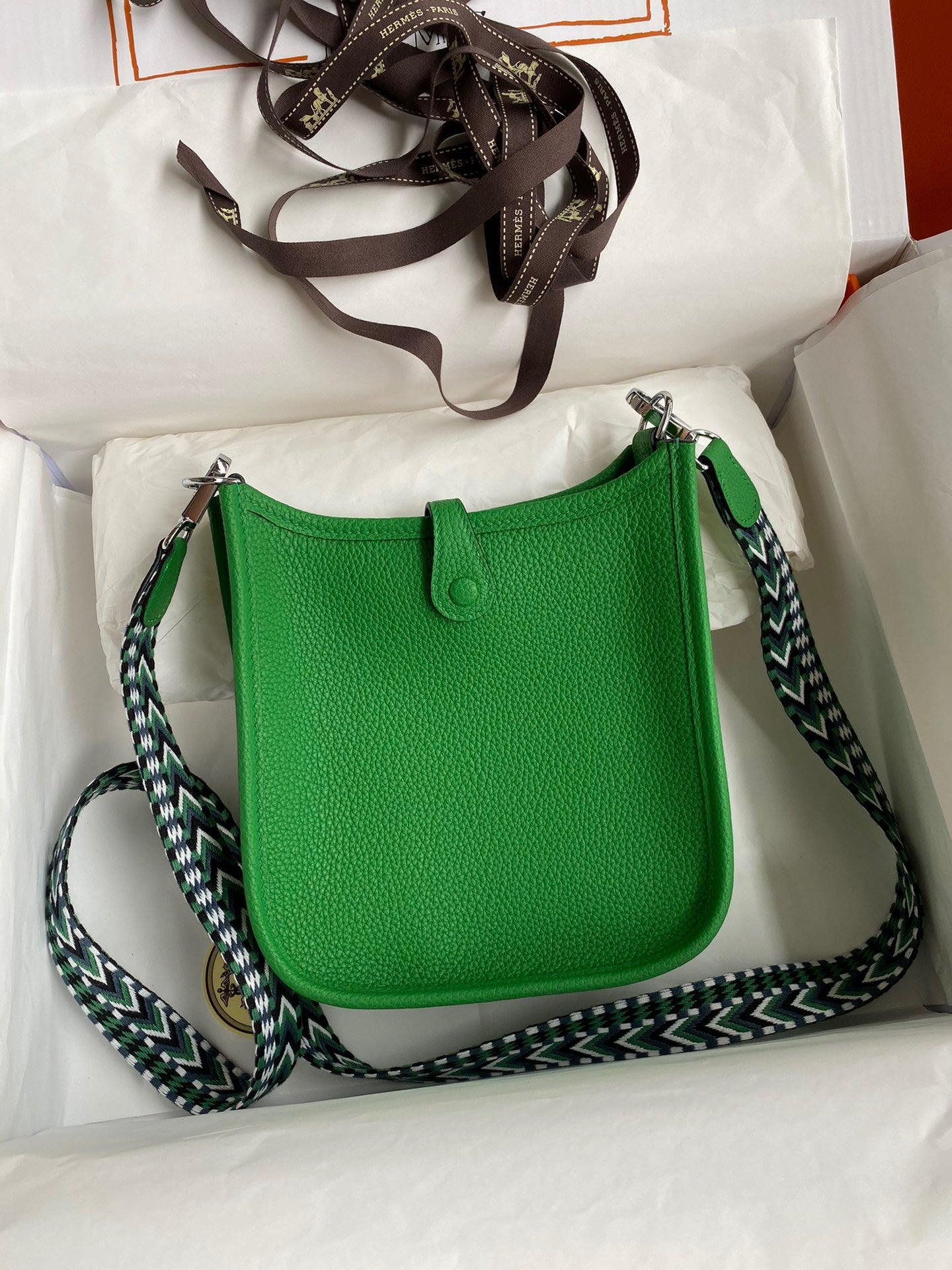 Hermes Evelyne III Mini Bag In 1k Bambou Taurillon Clemence  Leather