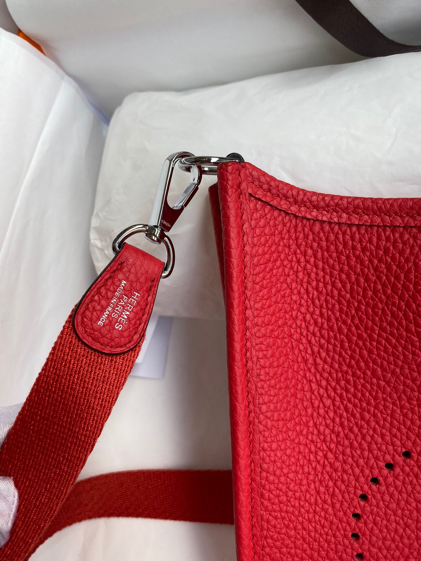 Hermes Evelyne III Mini Bag In Red Taurillon Clemence  Leather