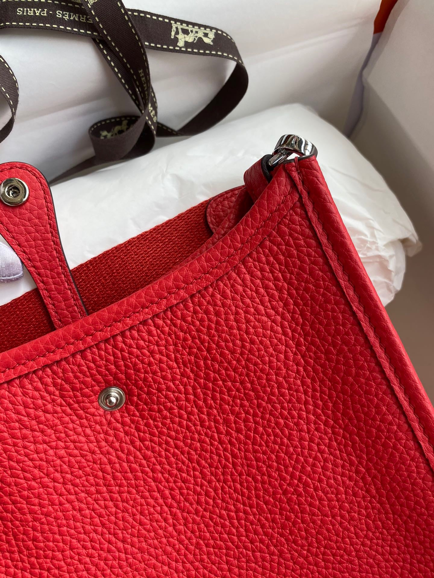 Hermes Evelyne III Mini Bag In Red Taurillon Clemence  Leather