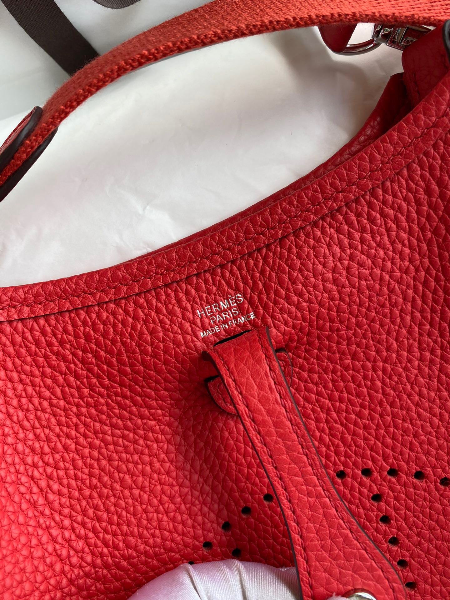 Hermes Evelyne III Mini Bag In Red Taurillon Clemence  Leather