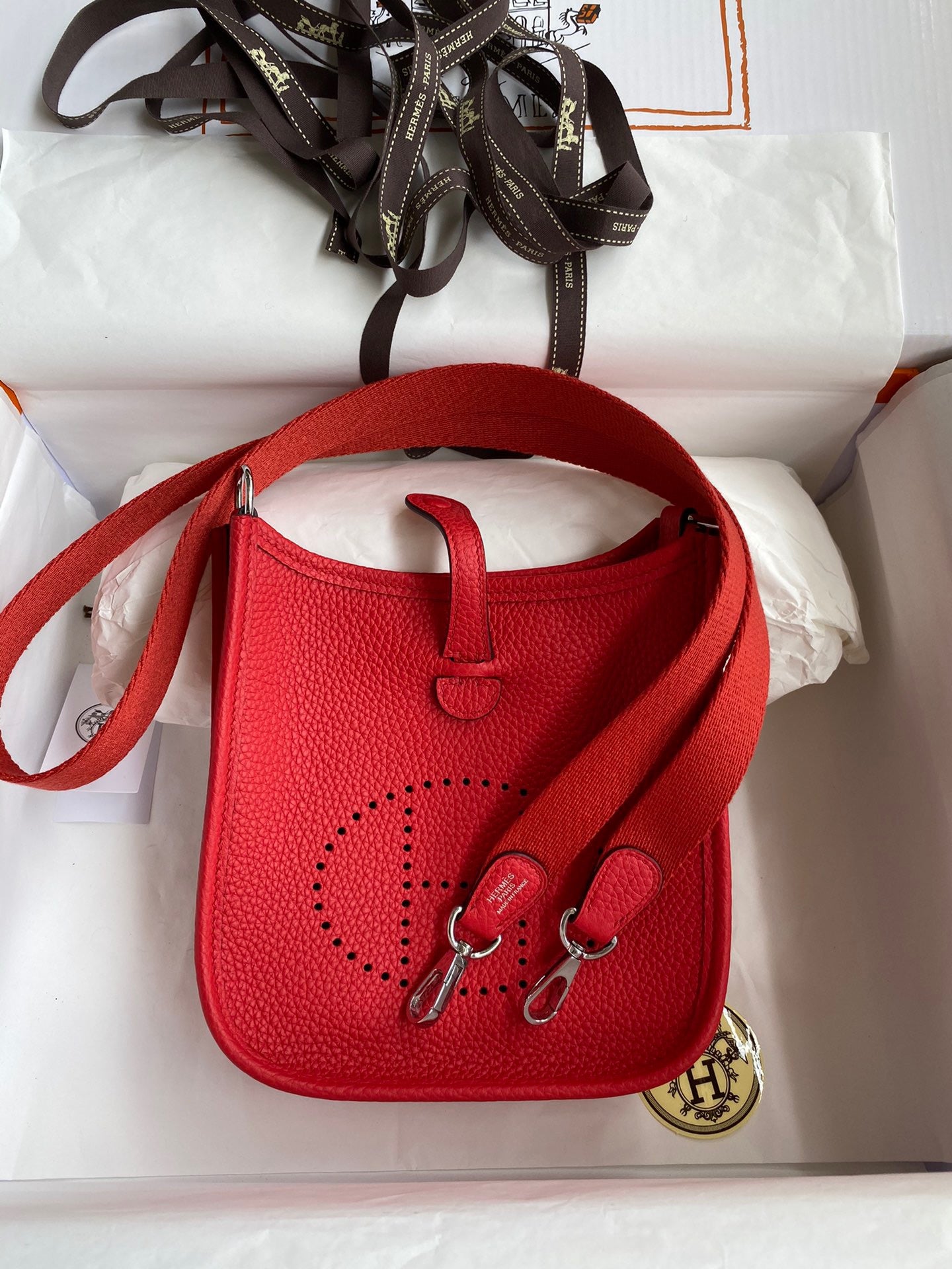 Hermes Evelyne III Mini Bag In Red Taurillon Clemence  Leather