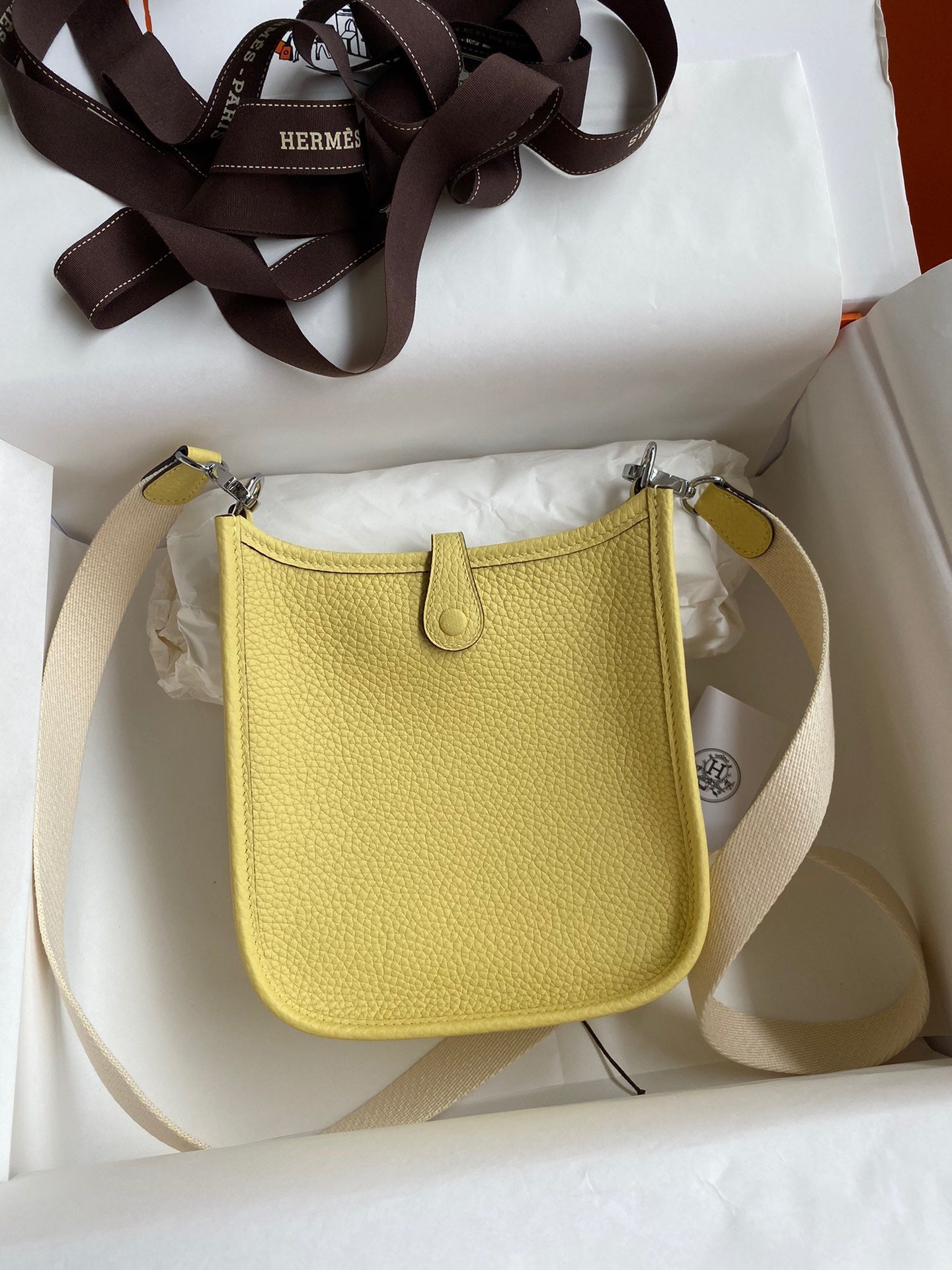 Hermes Evelyne III Mini Bag In Jaune Poussin Taurillon Clemence Leather