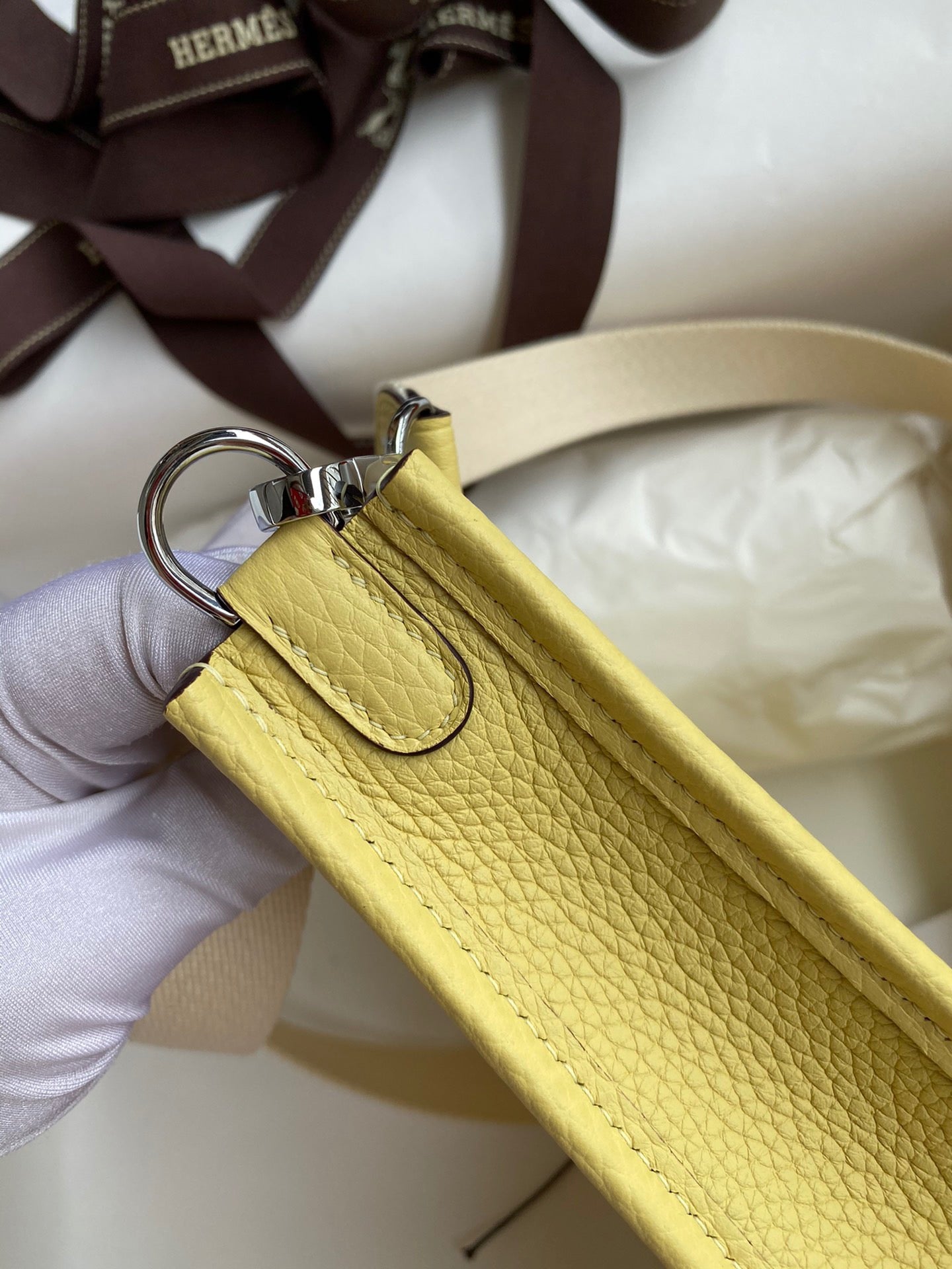 Hermes Evelyne III Mini Bag In Jaune Poussin Taurillon Clemence Leather