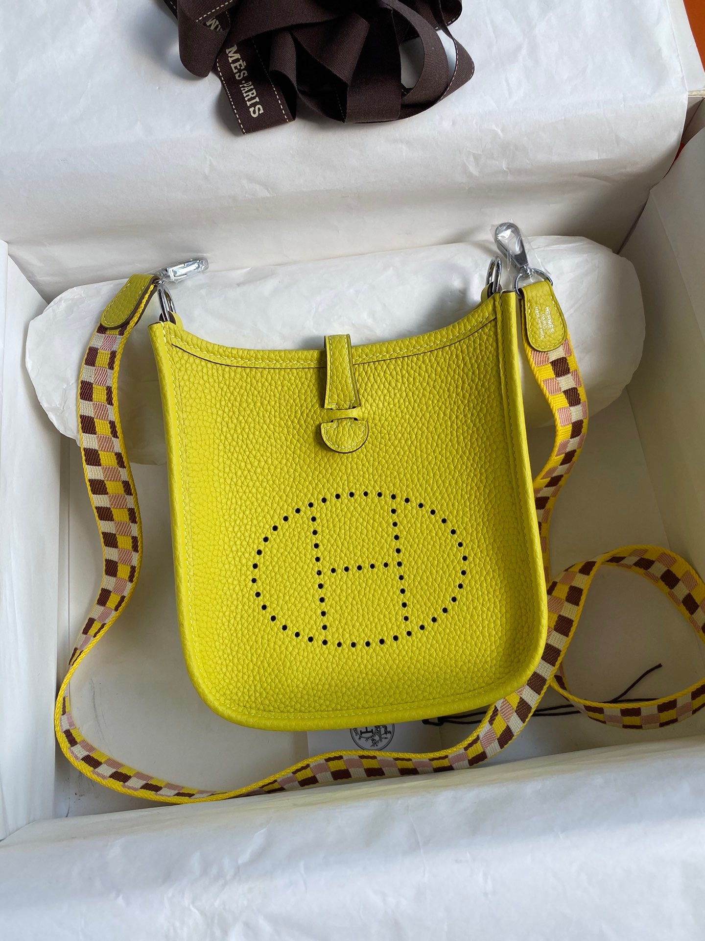 Hermes Evelyne III Mini Bag In 9R Lime Taurillon Clemence Leather