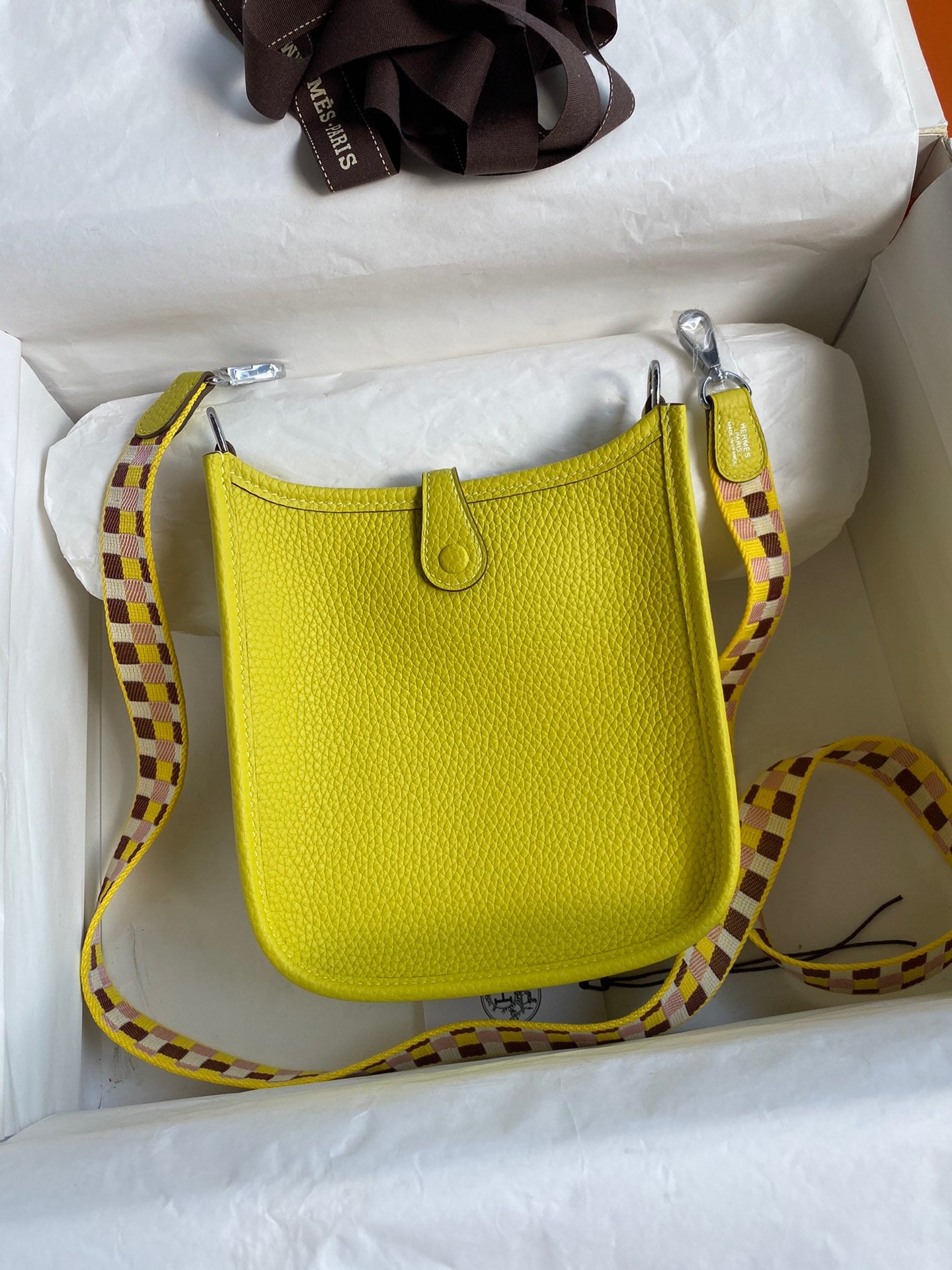 Hermes Evelyne III Mini Bag In 9R Lime Taurillon Clemence Leather