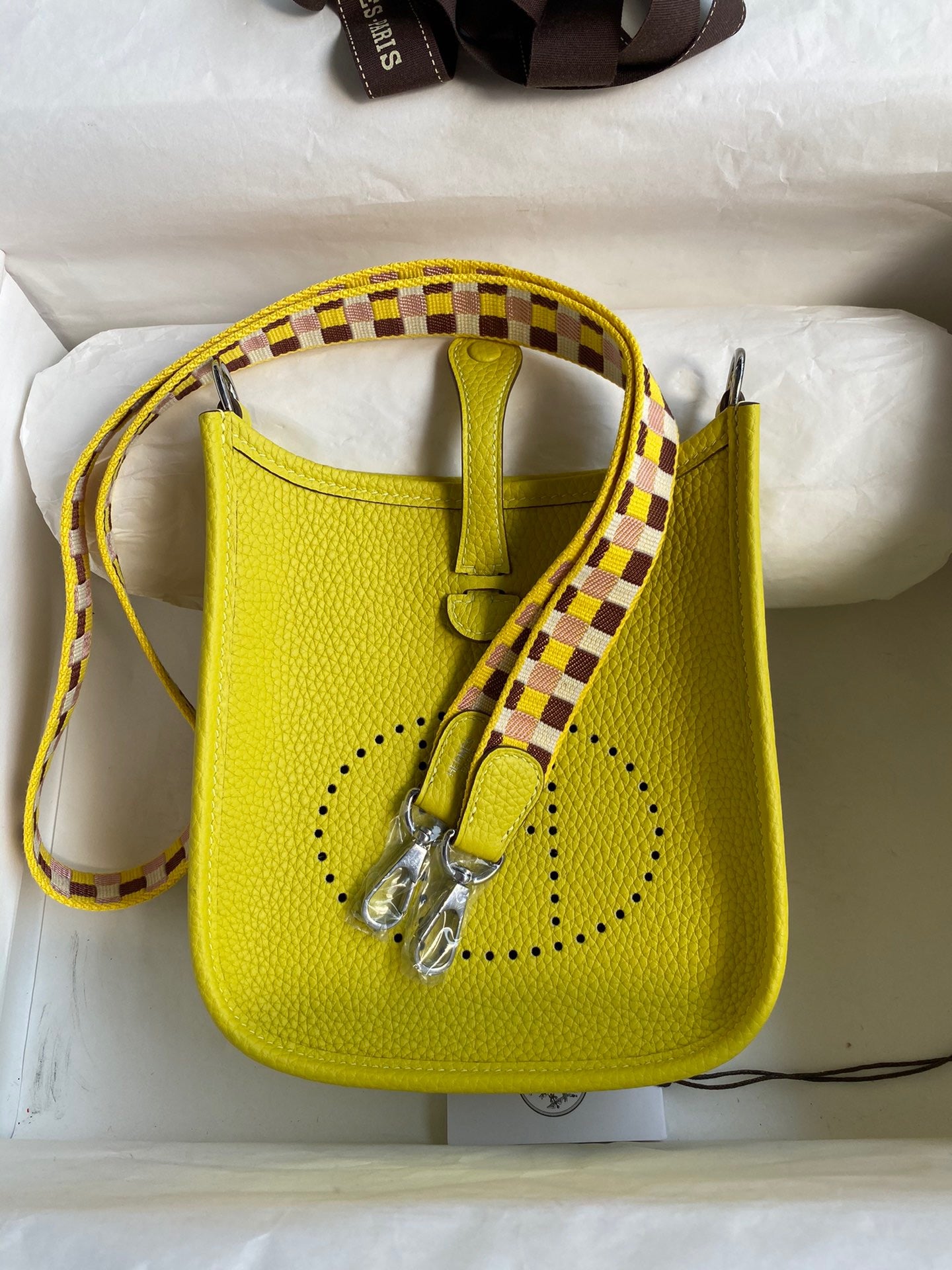 Hermes Evelyne III Mini Bag In 9R Lime Taurillon Clemence Leather