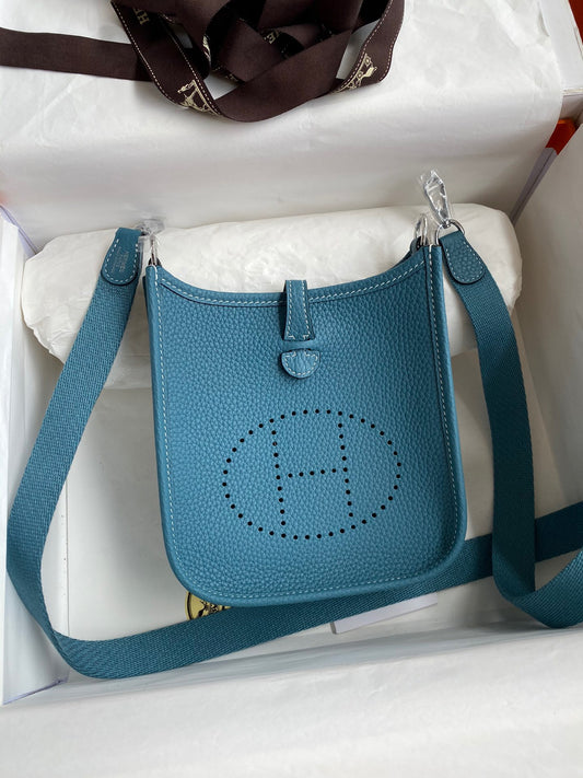 Hermes Evelyne III Mini Bag In Blue Jean Taurillon Clemence Leather