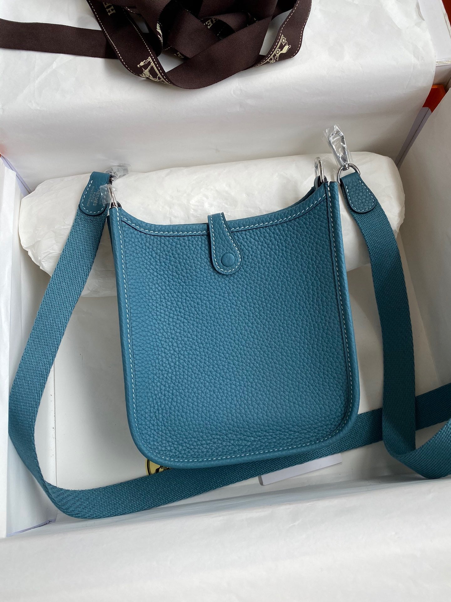 Hermes Evelyne III Mini Bag In Blue Jean Taurillon Clemence Leather