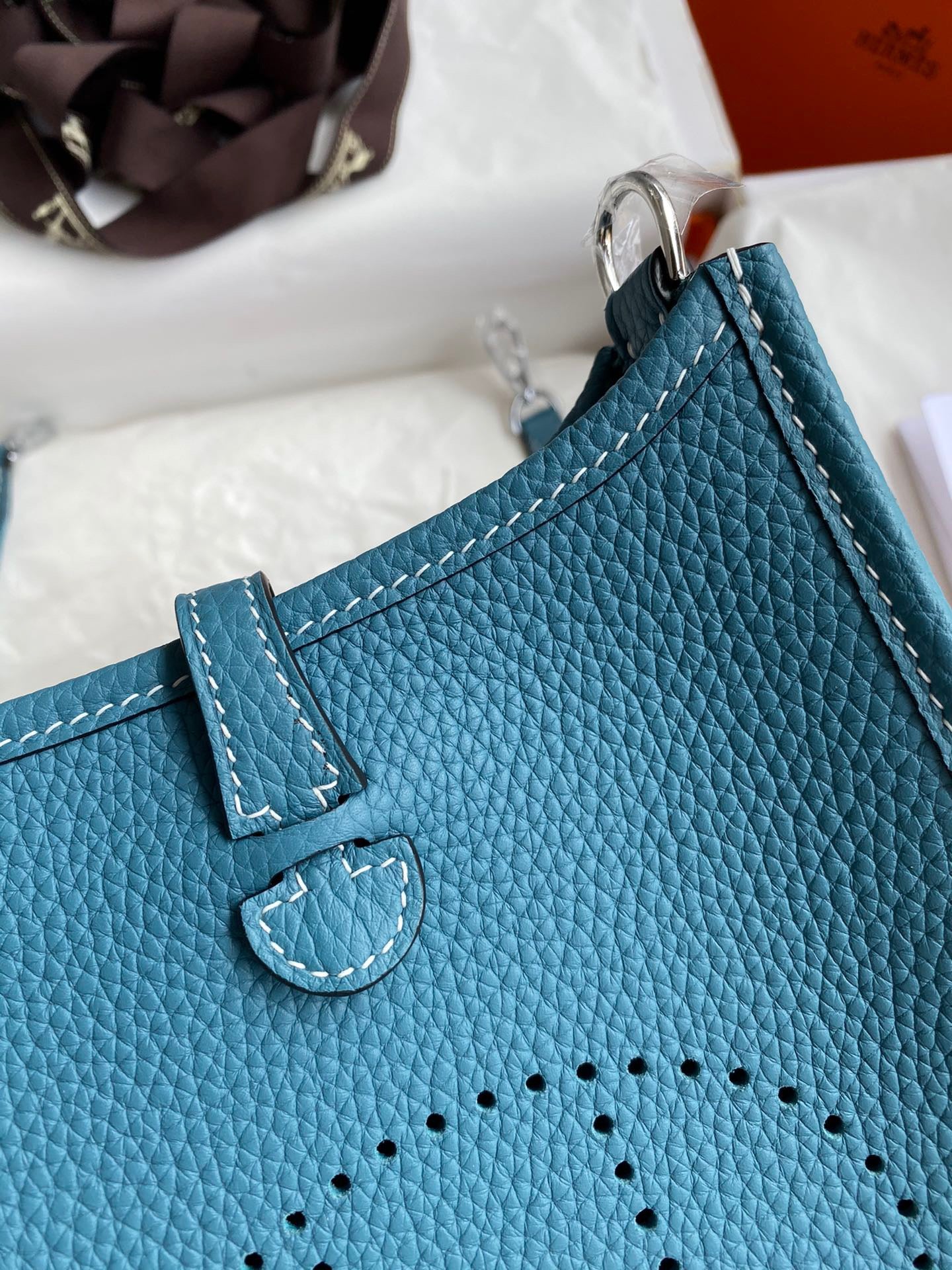 Hermes Evelyne III Mini Bag In Blue Jean Taurillon Clemence Leather